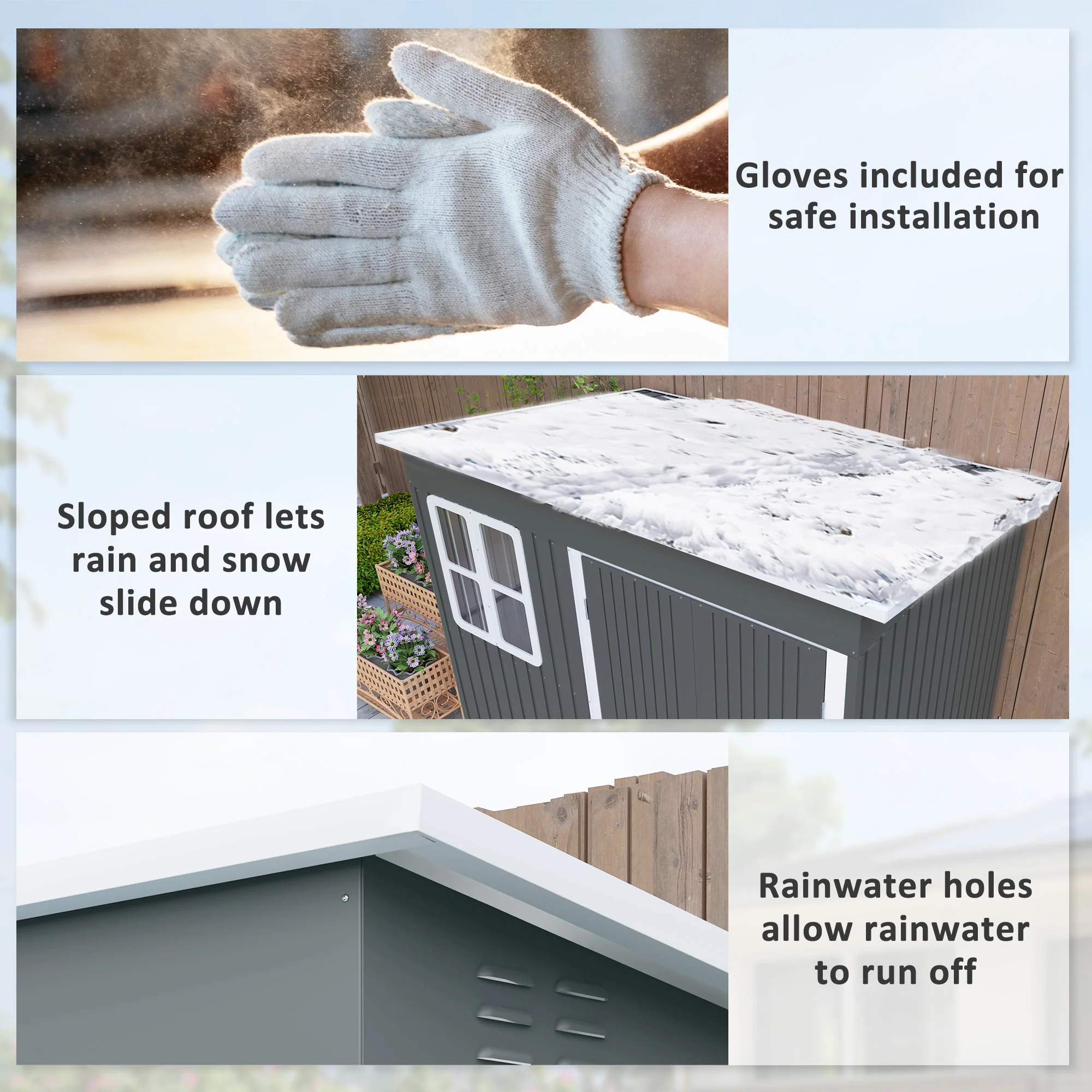 Outsunny 8.5 x 6ft Galvanised Steel Garden Shed with Foundation Kit, Grey - Image 7