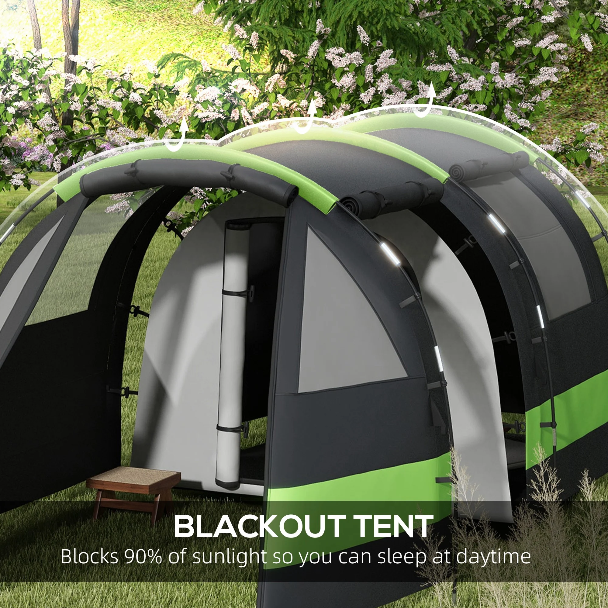 Outsunny Blackout Camping Tent with Bedroom & Living Room for 4-5 Person, Black - Image 4