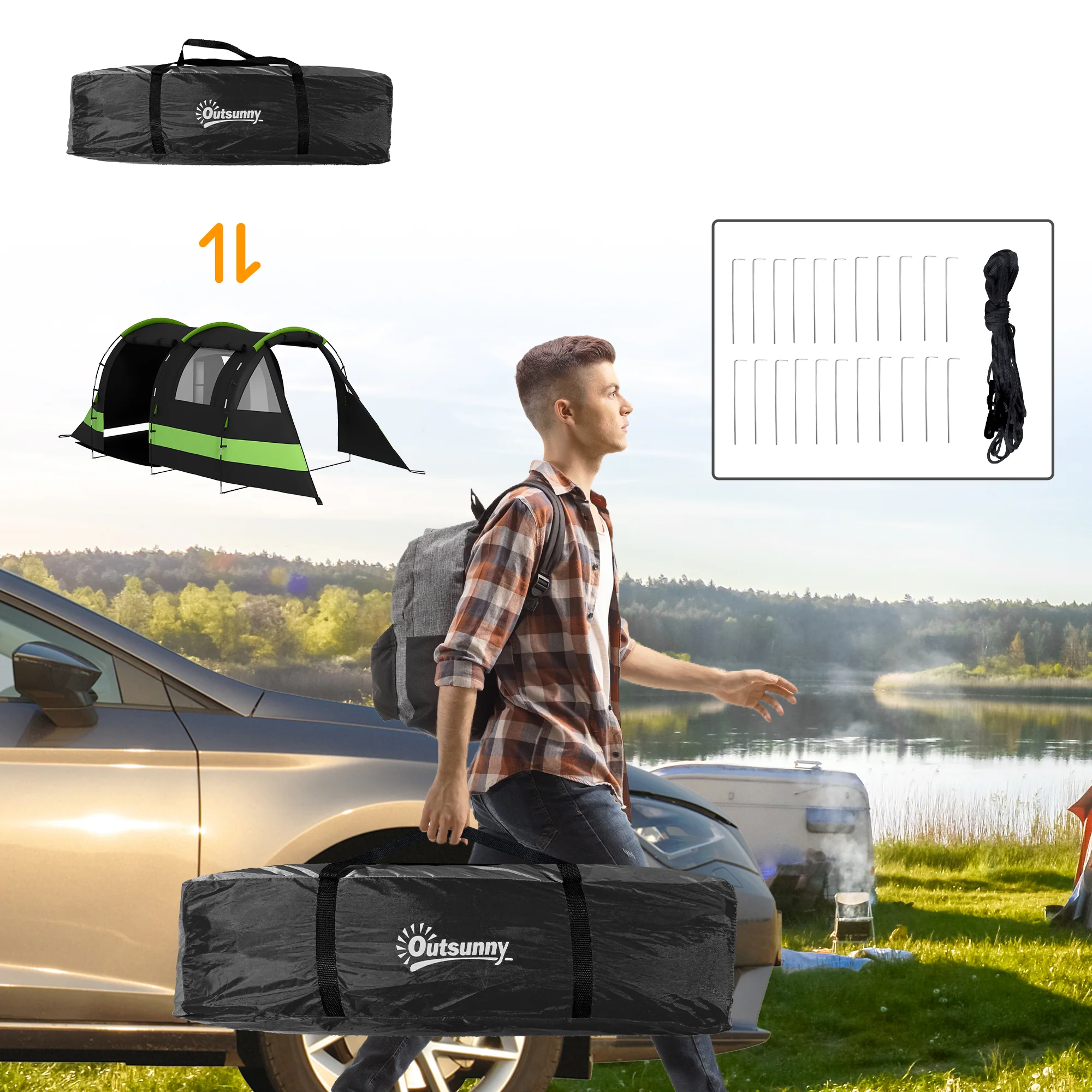 Outsunny Blackout Camping Tent with Bedroom & Living Room for 4-5 Person, Black - Image 8