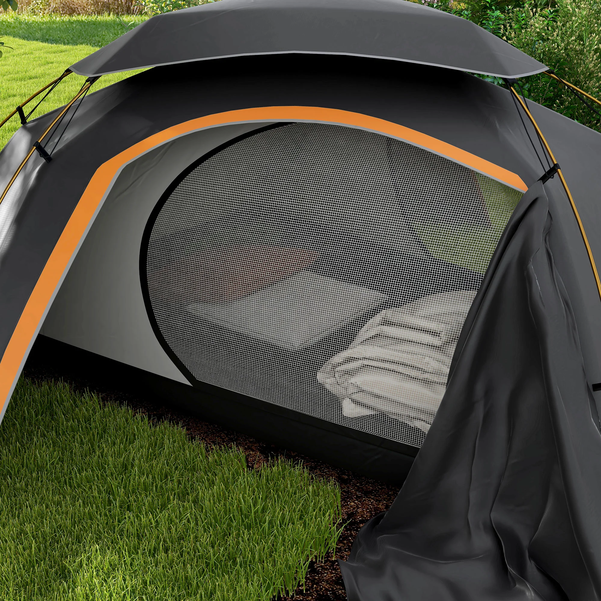 Outsunny Camping Tent Dome Tent with Removable Rainfly for 1-2 Man, Grey - Image 9