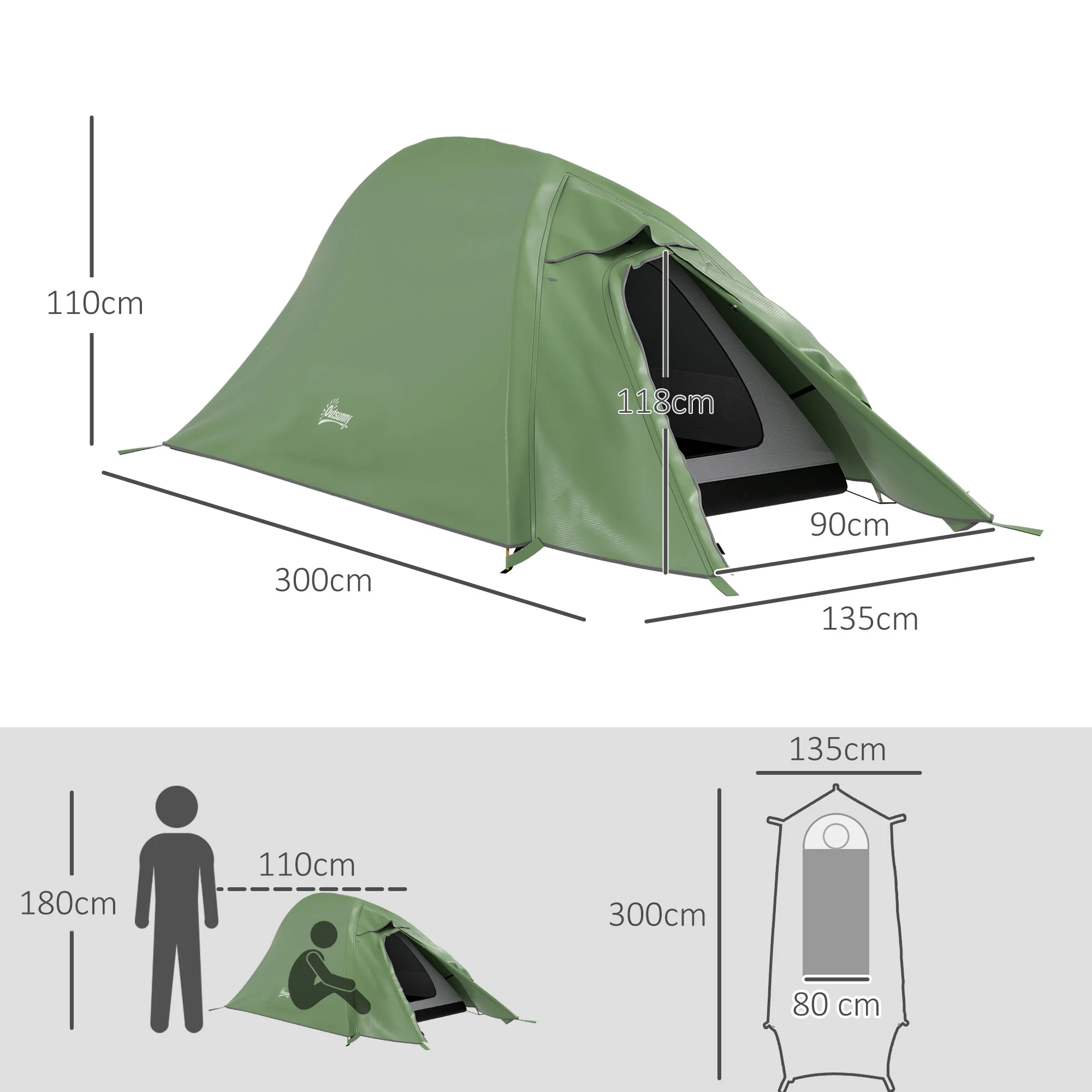 Outsunny Double Layer Camping Tent For 1-2 Man, 2000mm Waterproof - Orange/Green - Image 14