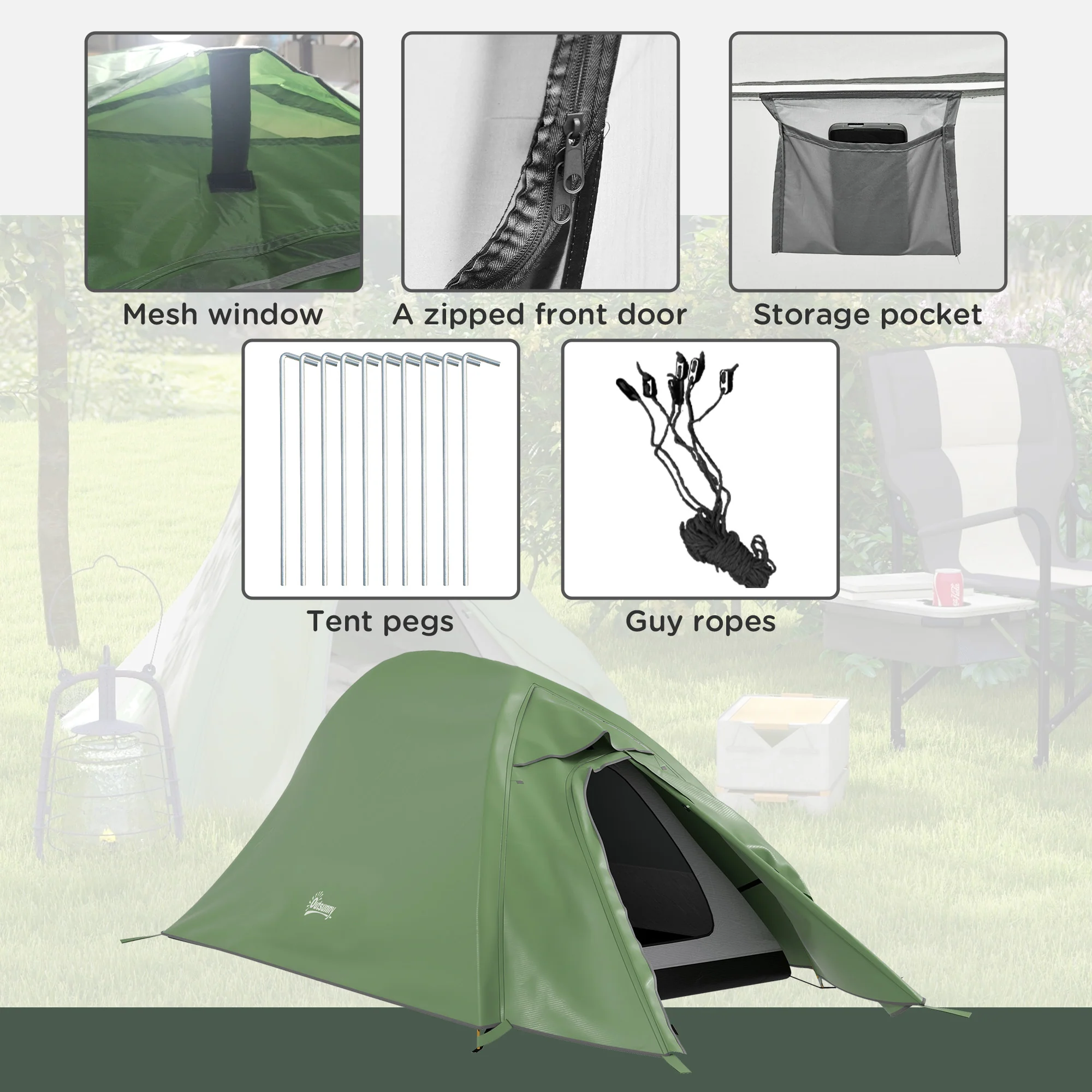 Outsunny Double Layer Camping Tent For 1-2 Man, 2000mm Waterproof - Orange/Green - Image 15