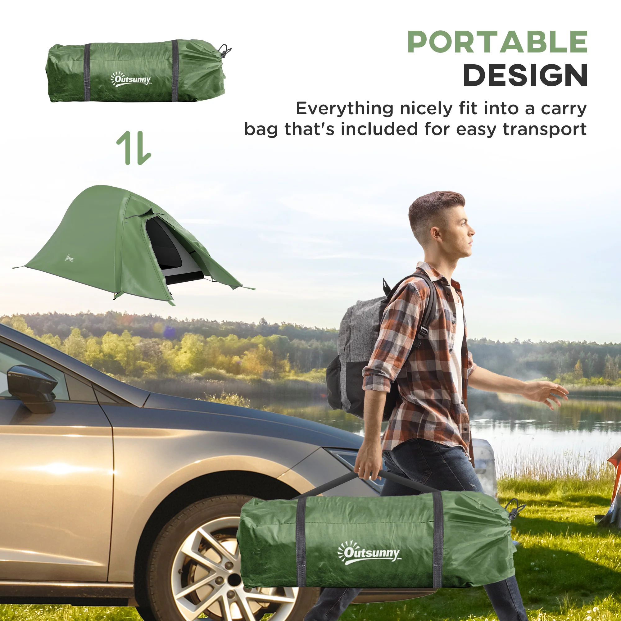 Outsunny Double Layer Camping Tent For 1-2 Man, 2000mm Waterproof - Orange/Green - Image 16