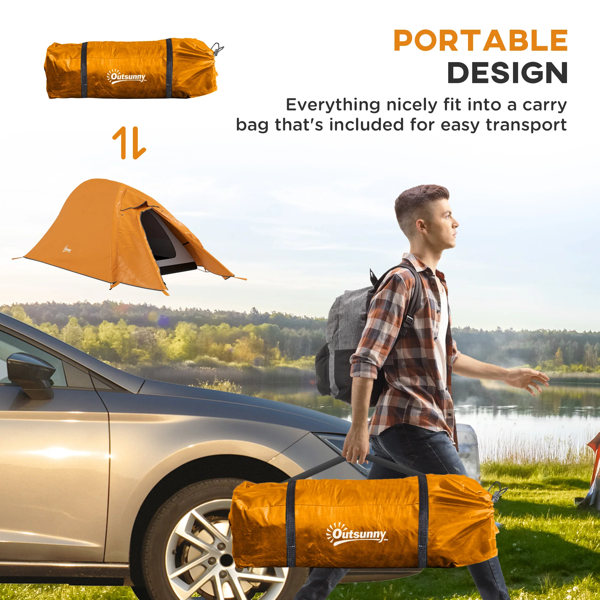 Outsunny Double Layer Camping Tent For 1-2 Man, 2000mm Waterproof - Orange/Green - Image 7