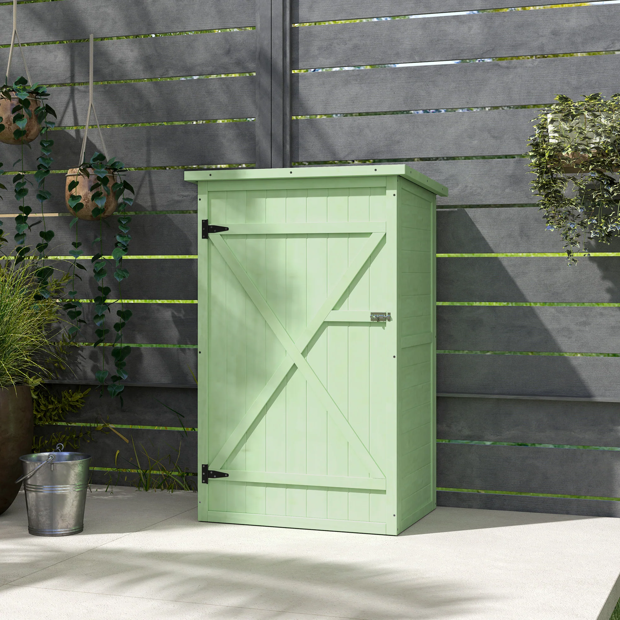 Outsunny Garden Shed Outdoor Tool Storage w/ 2 Shelves 75 x 56 x115cm Green - Image 9
