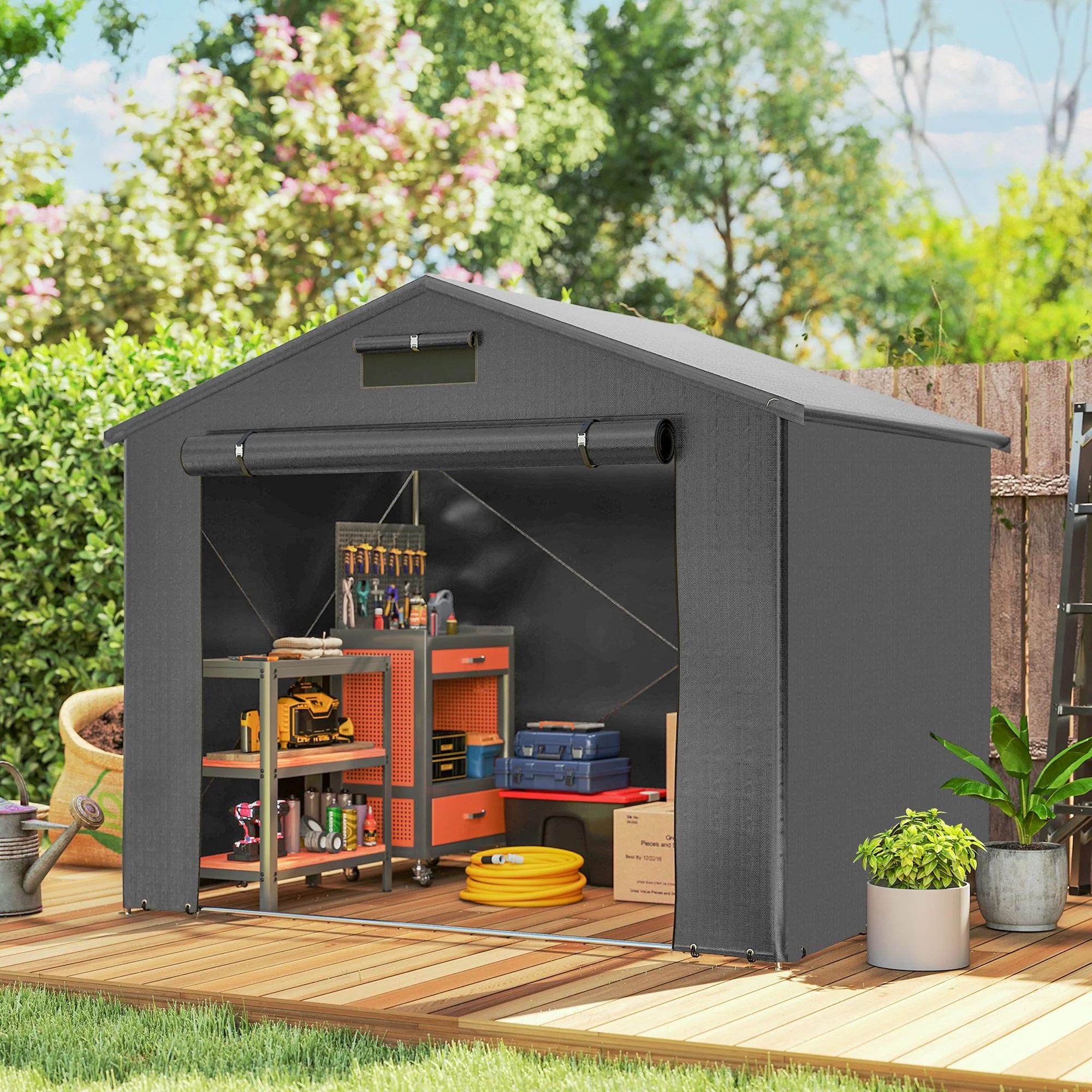 Outsunny Garden Storage Shed Tent Bike Tent, Dark Grey - Image 11