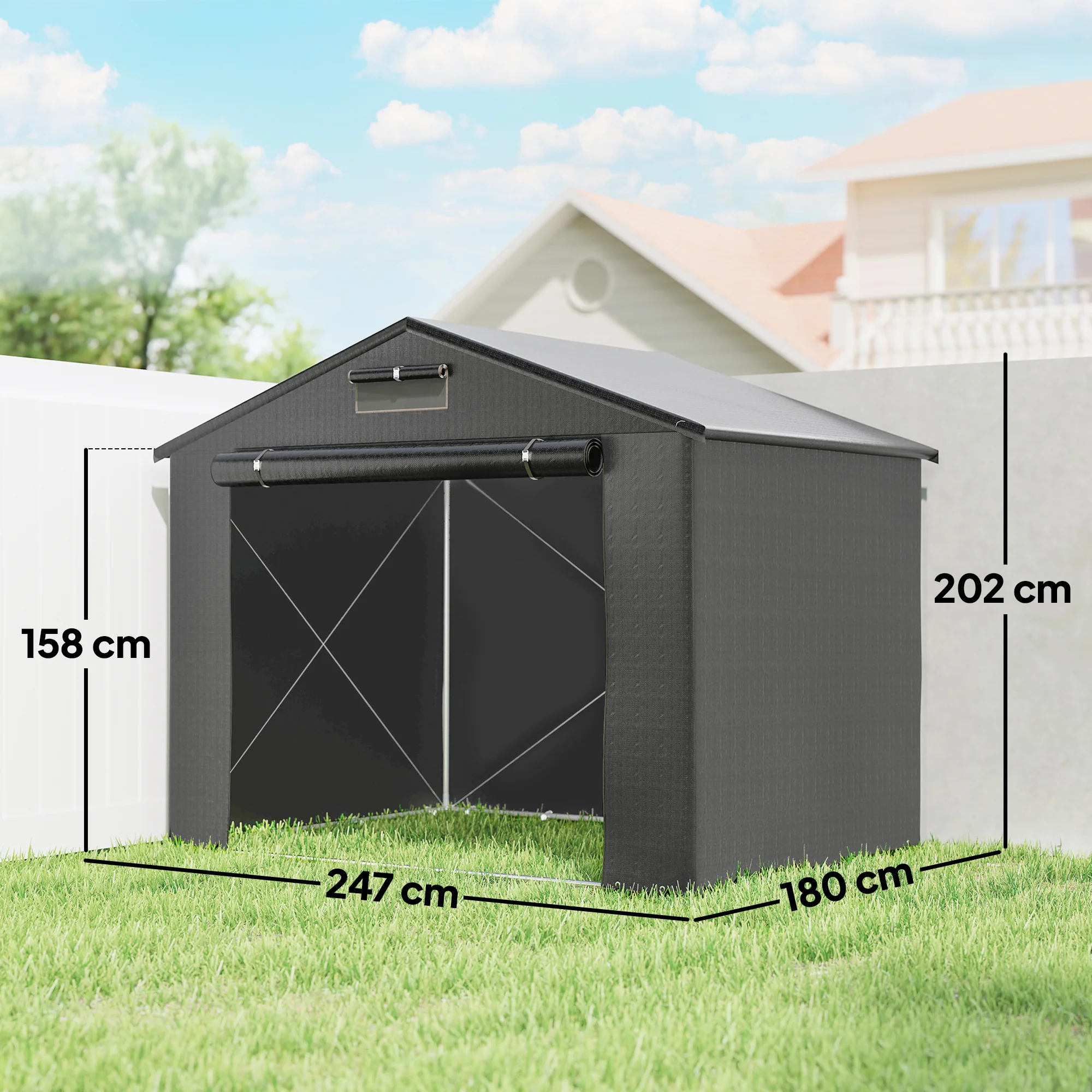 Outsunny Garden Storage Shed Tent Bike Tent, Dark Grey - Image 14