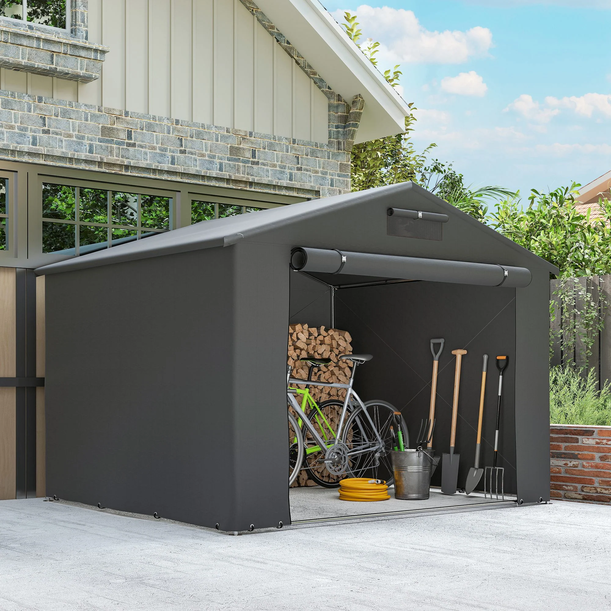 Outsunny Garden Storage Shed Tent Bike Tent, Dark Grey - Image 18