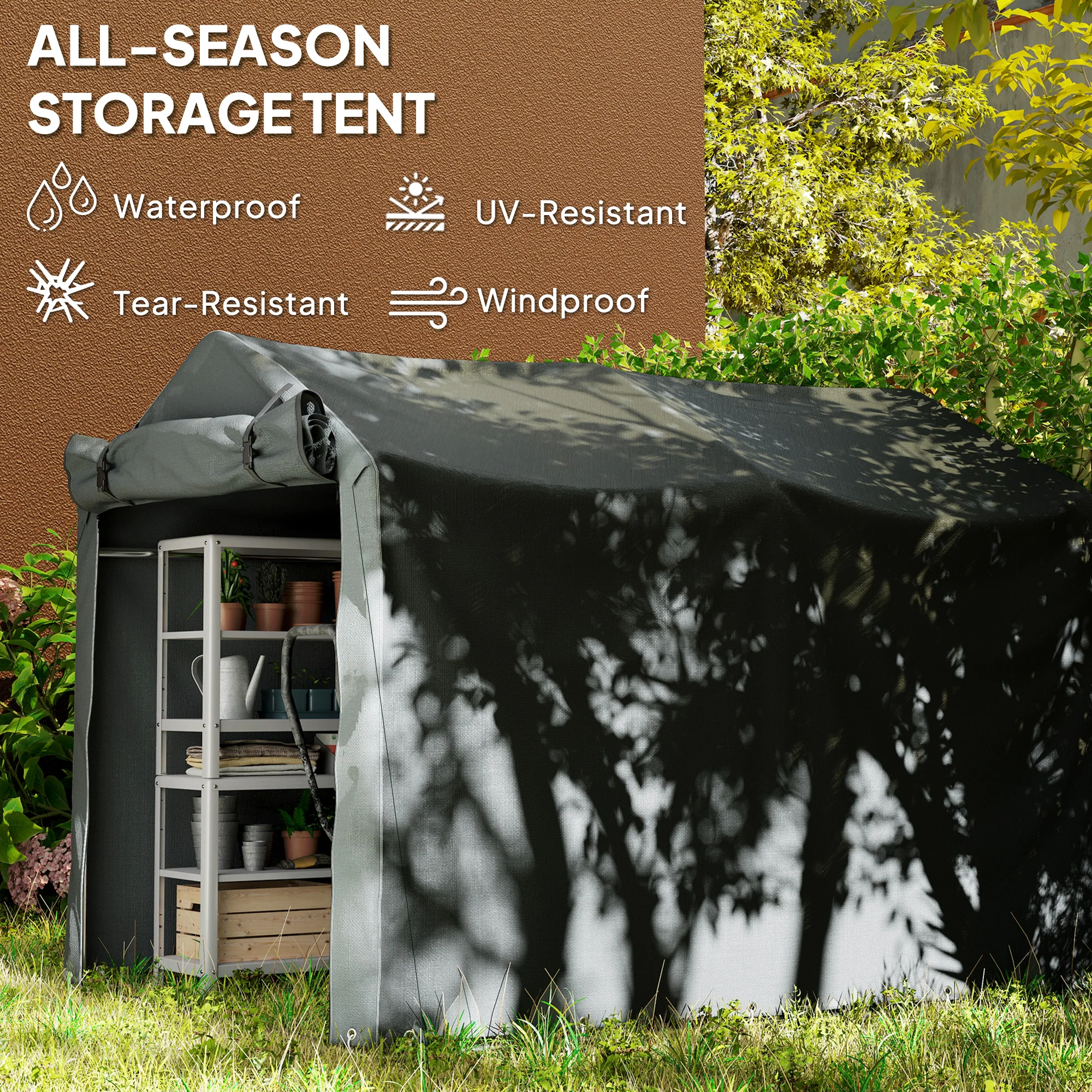 Outsunny Garden Tool Storage Shed with Roll-up Zipper Door - Image 12