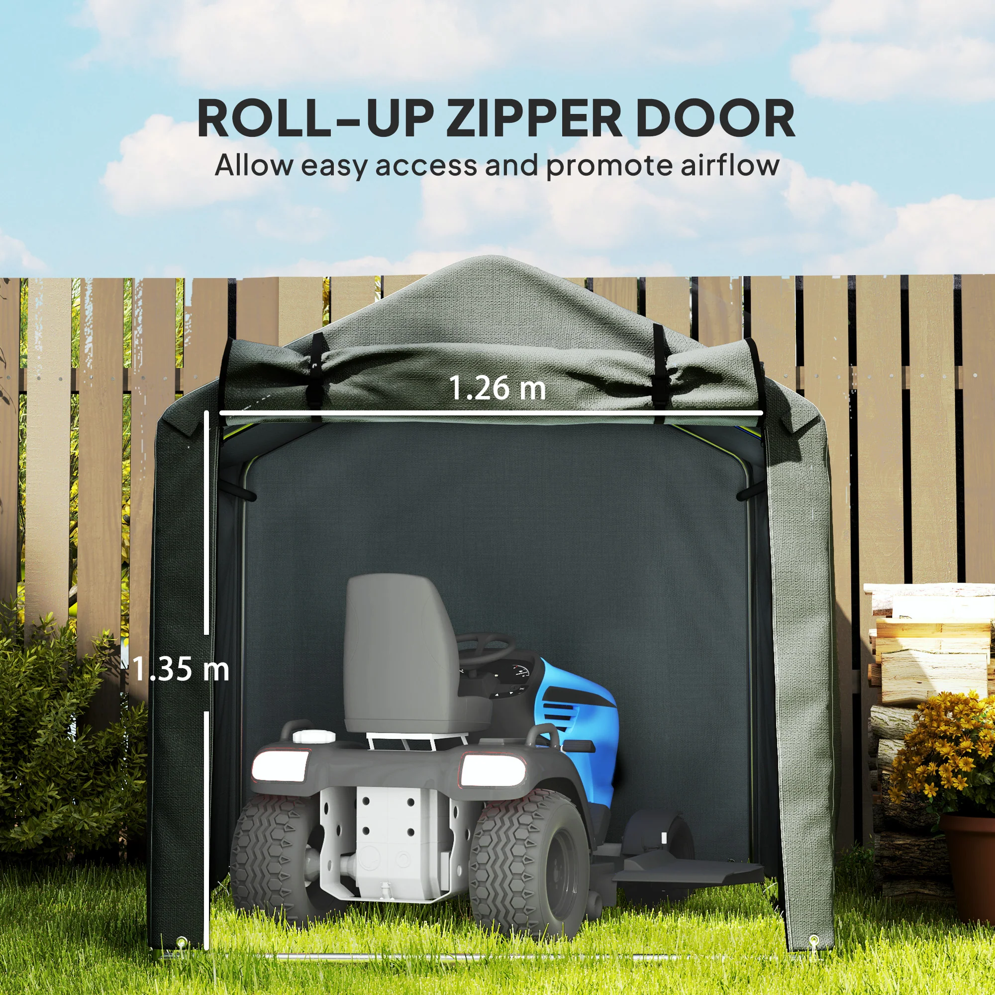 Outsunny Garden Tool Storage Shed with Roll-up Zipper Door - Image 15
