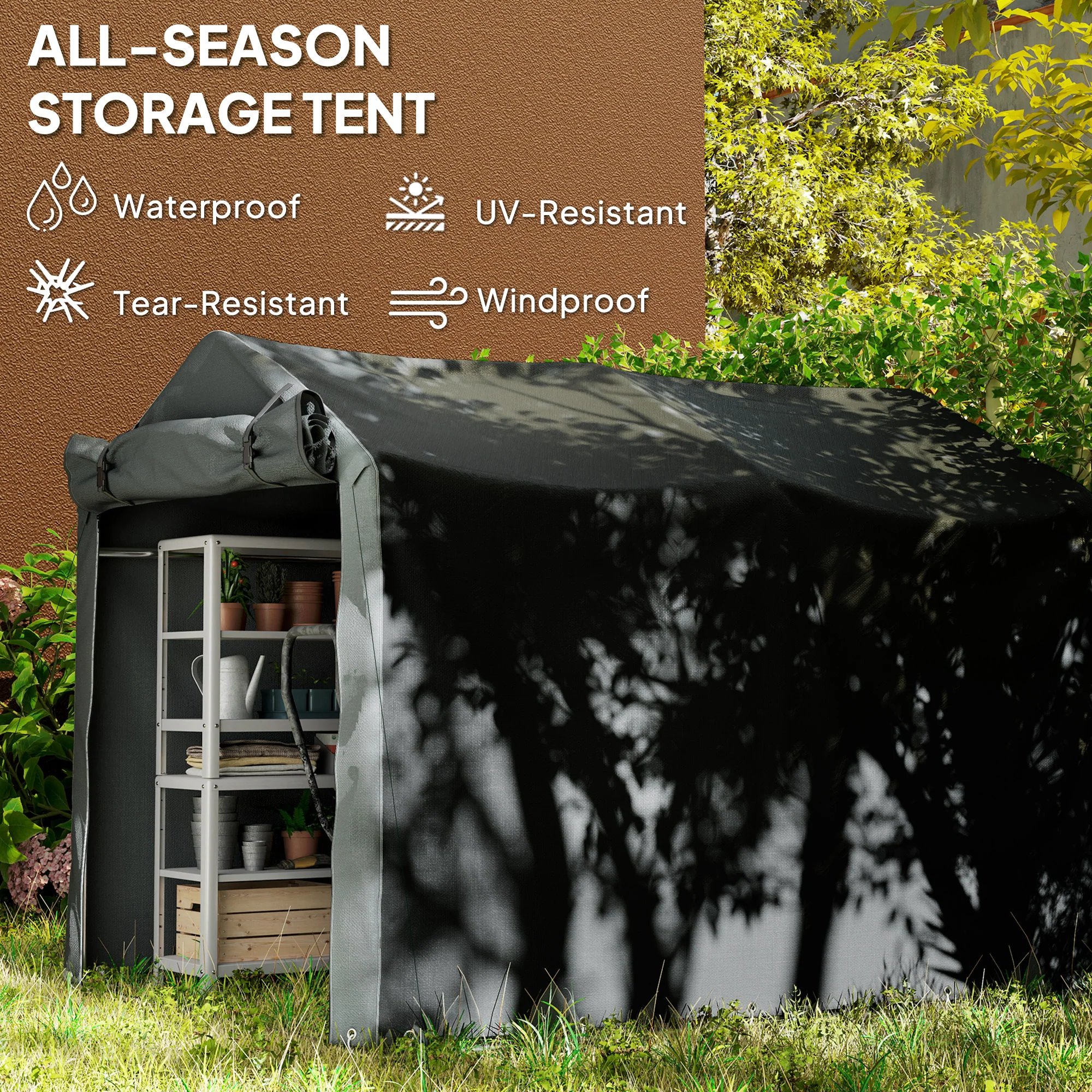 Outsunny Garden Tool Storage Shed with Roll-up Zipper Door - Image 3