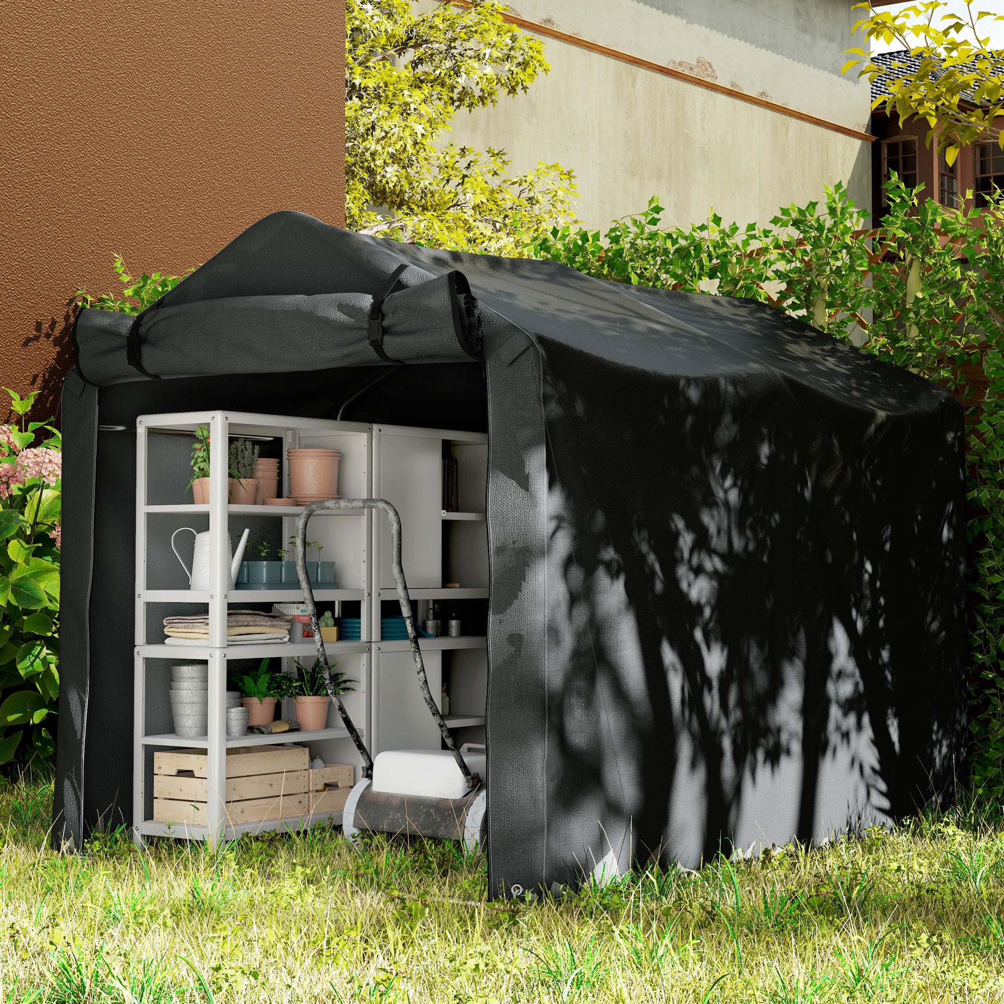 Outsunny Garden Tool Storage Shed with Roll-up Zipper Door - Image 7