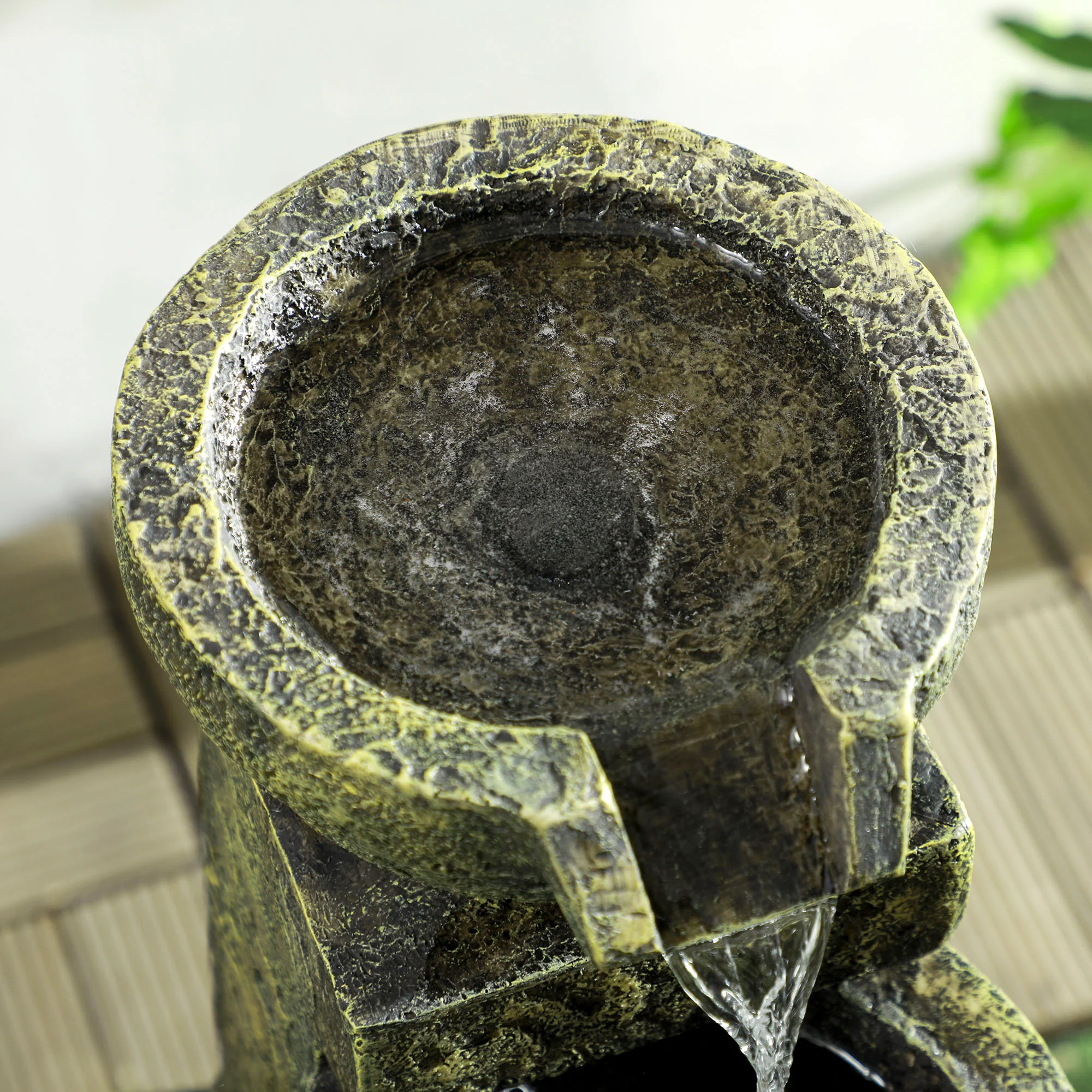 Outsunny Garden Water Feature with Adjustable Flow, 4-Tier Stone Look Bowls - Image 7