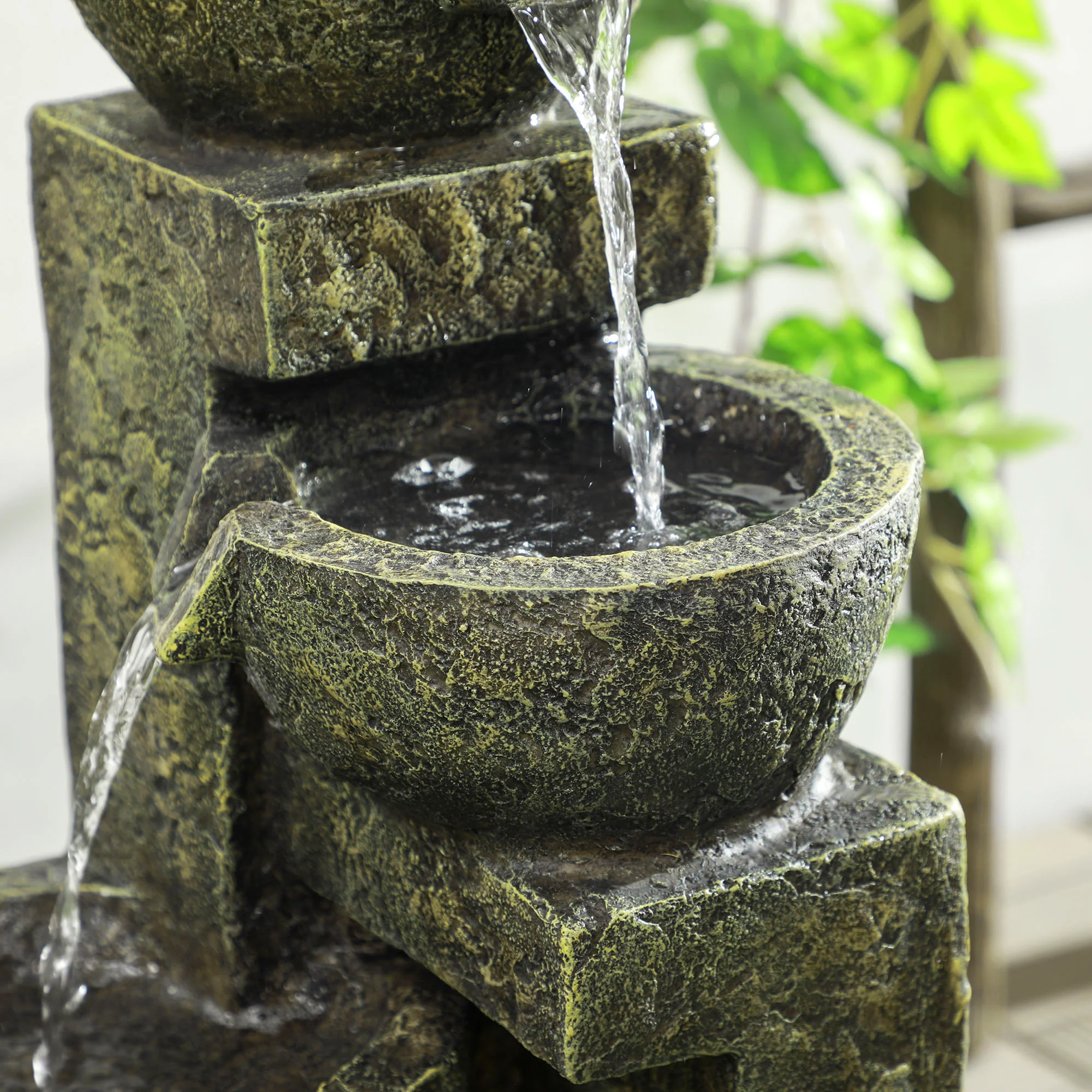 Outsunny Garden Water Feature with Adjustable Flow, 4-Tier Stone Look Bowls - Image 9