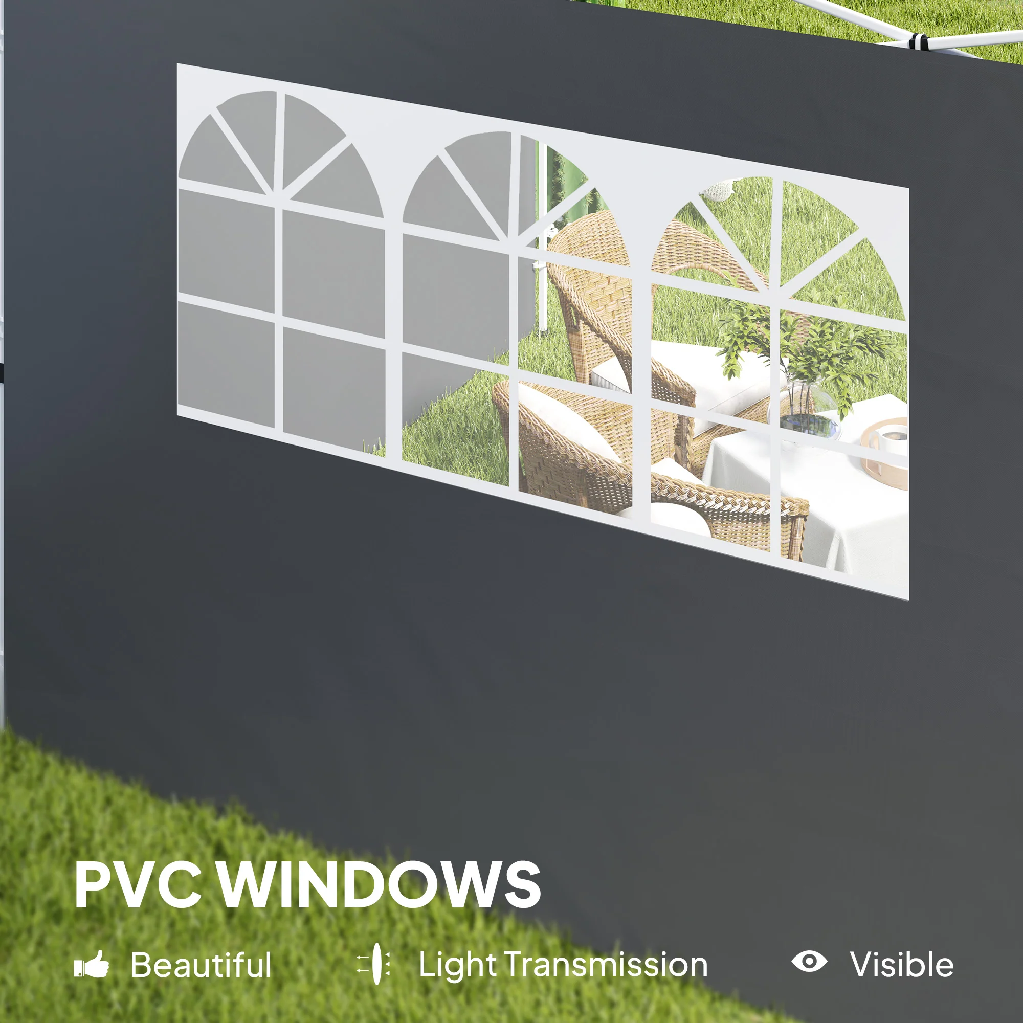 Outsunny Gazebo Replacement Exchangeable Wall Panels W/ Window, Dark Grey - Image 6