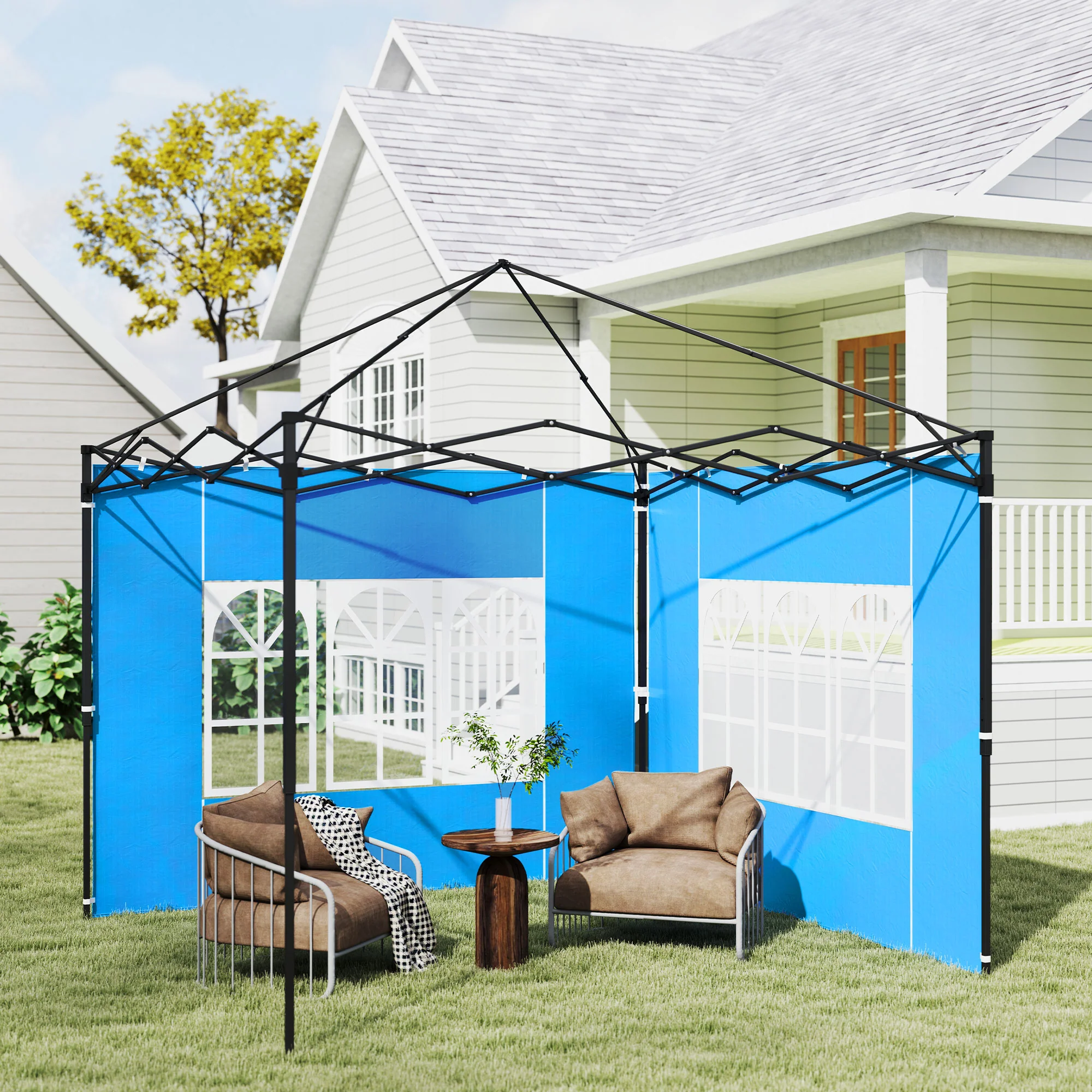 Outsunny Gazebo Side Panels For 3x3(m) Or 3x6m Gazebo Canopy, 2 Pack, Blue - Image 7