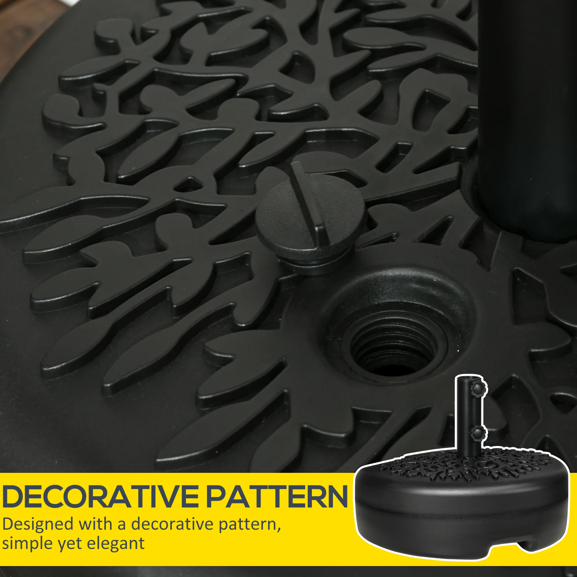 Outsunny Half Round Patio Umbrella Base For 3.8 Cm Or 4.8 Cm Pole, Black - Image 7