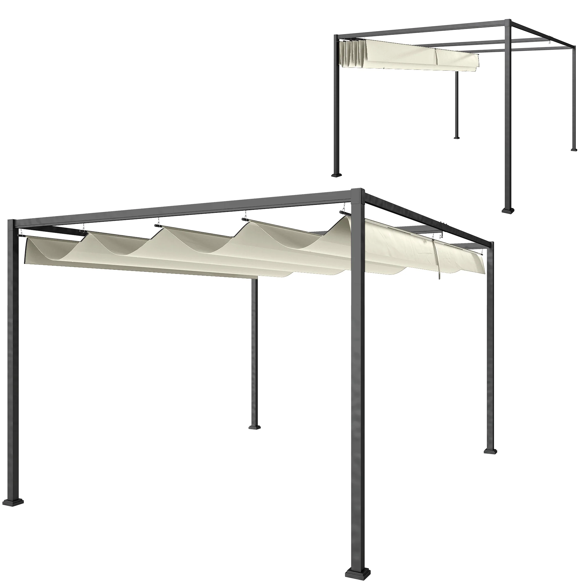 Outsunny Metal Pergola Gazebo Patio Sunshelter Retractable Canopy Cream - Image 10