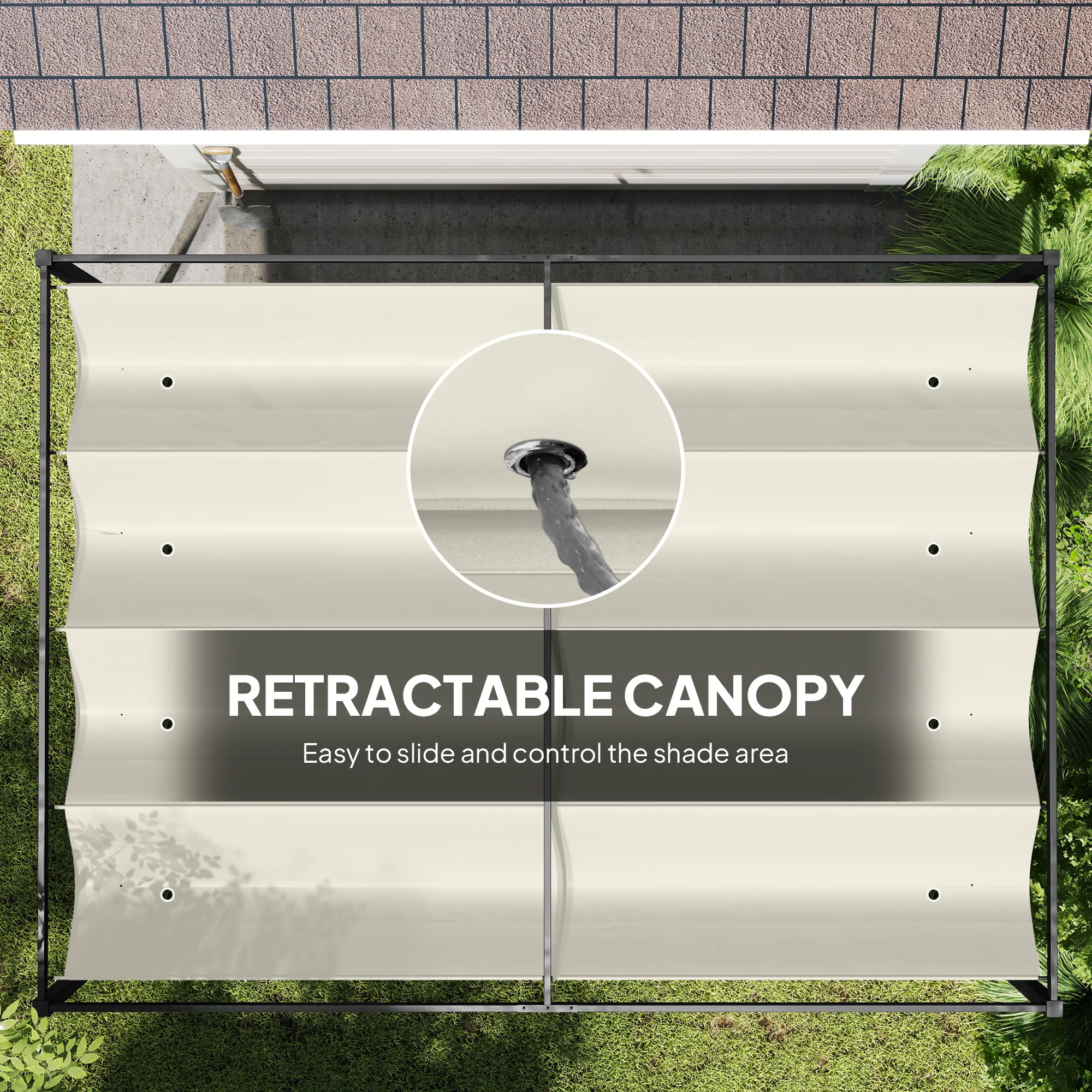 Outsunny Metal Pergola Gazebo Patio Sunshelter Retractable Canopy Cream - Image 15