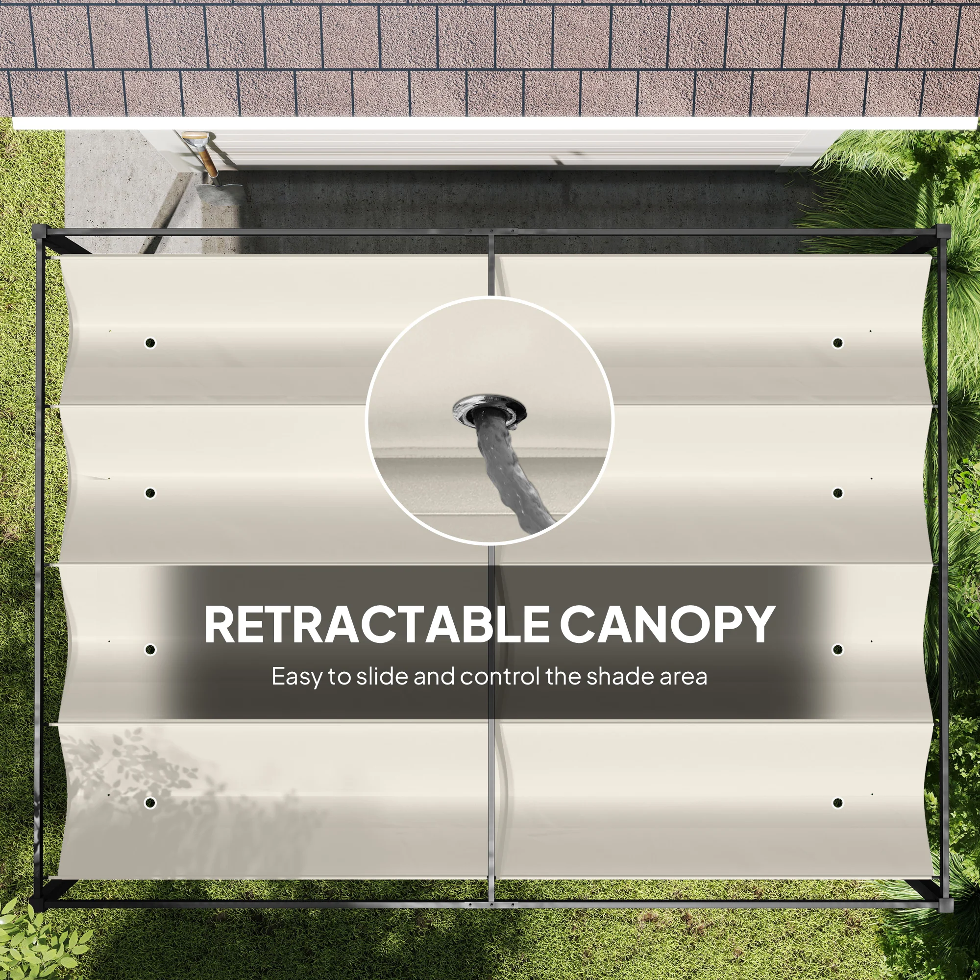 Outsunny Metal Pergola Gazebo Patio Sunshelter Retractable Canopy Cream - Image 6