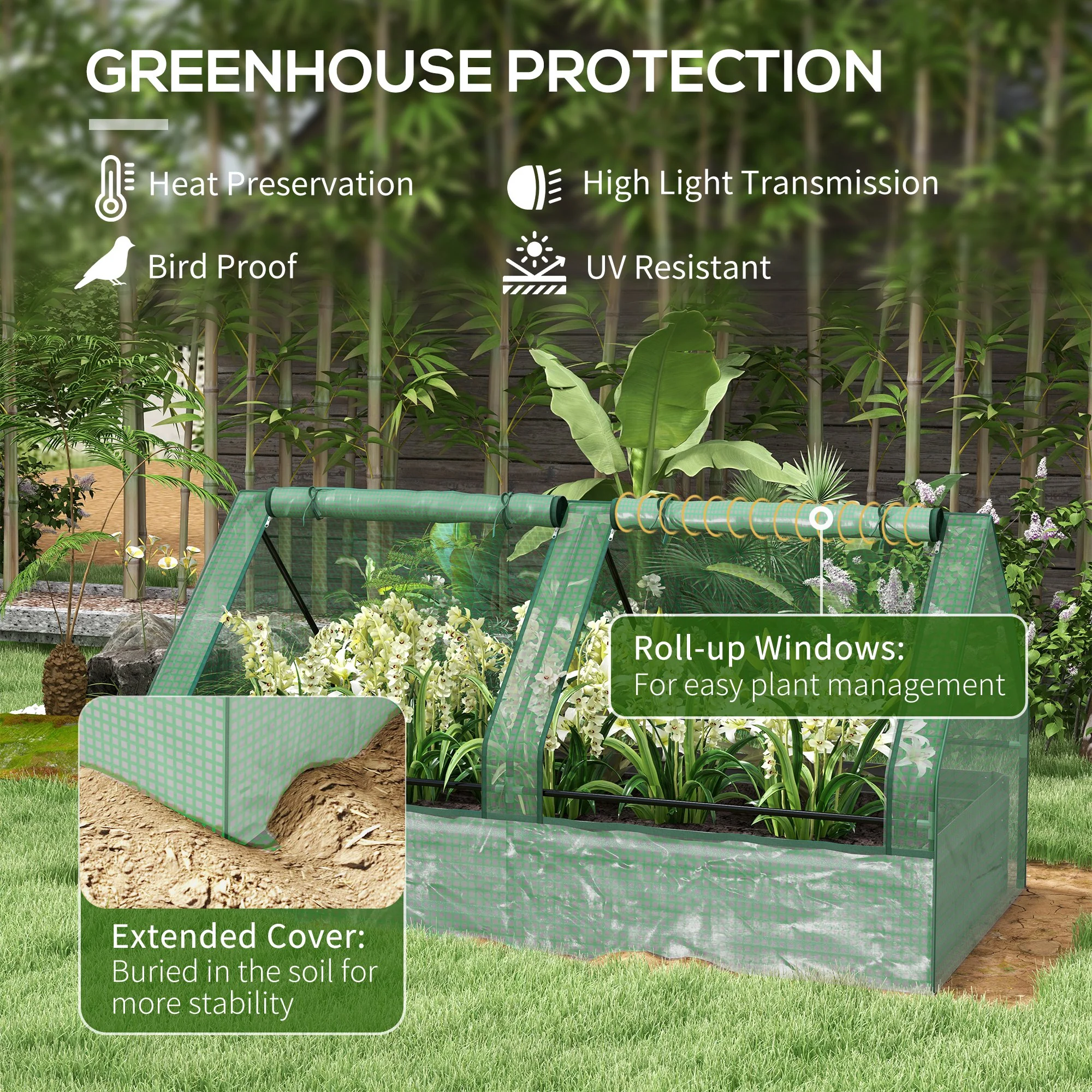 Outsunny Raised Garden Bed Planter Box with Greenhouse, Green and Dark Grey - Image 4