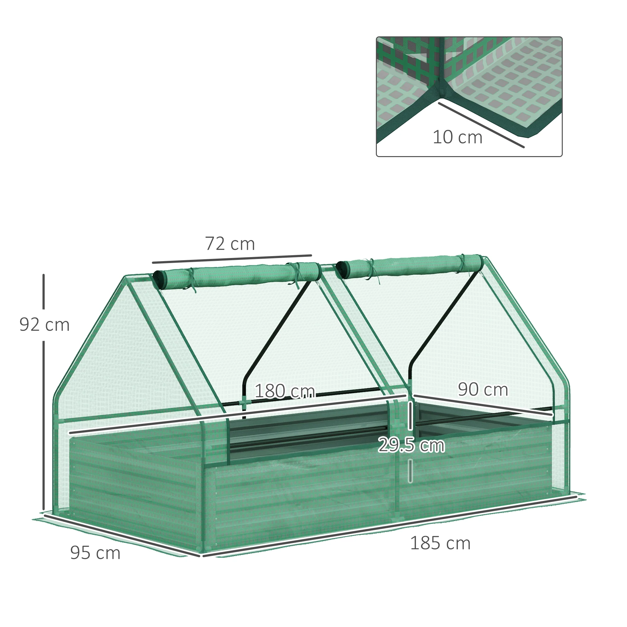 Outsunny Raised Garden Bed Planter Box with Greenhouse, Green and Dark Grey - Image 5