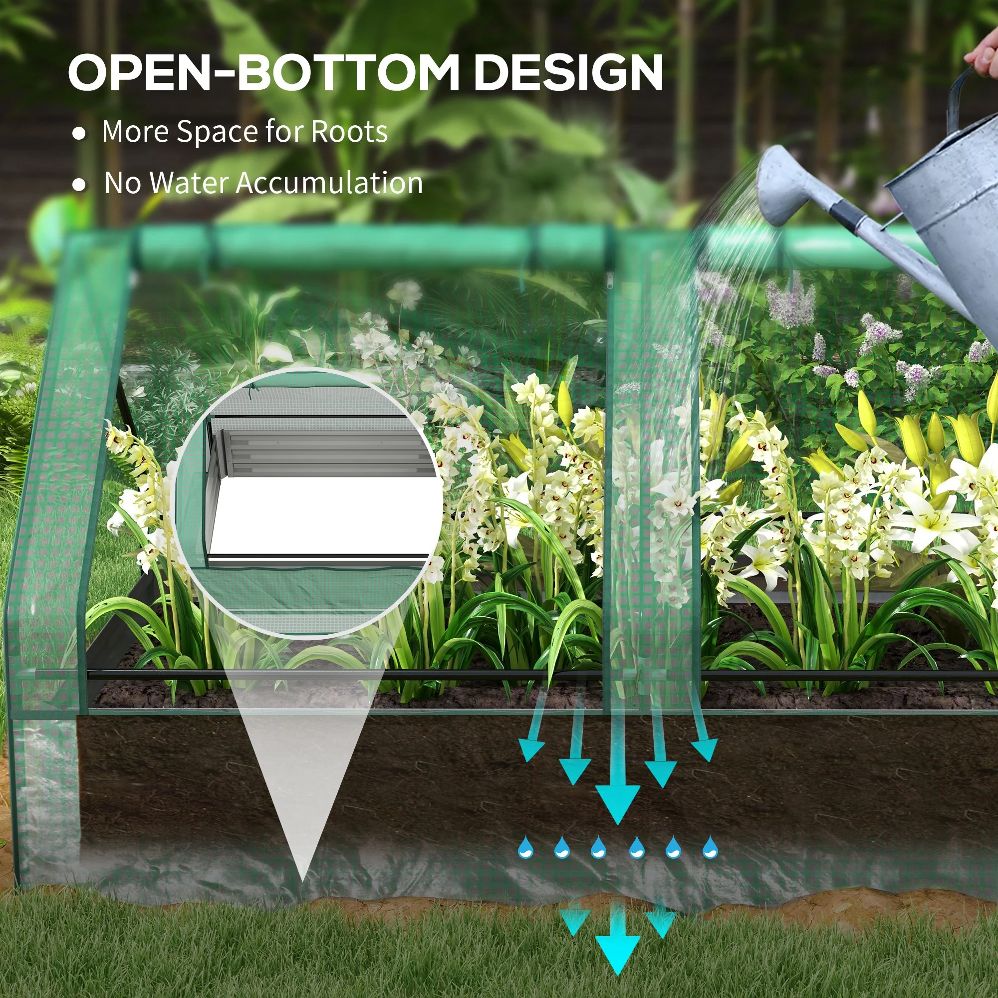 Outsunny Raised Garden Bed Planter Box with Greenhouse, Green and Dark Grey - Image 6