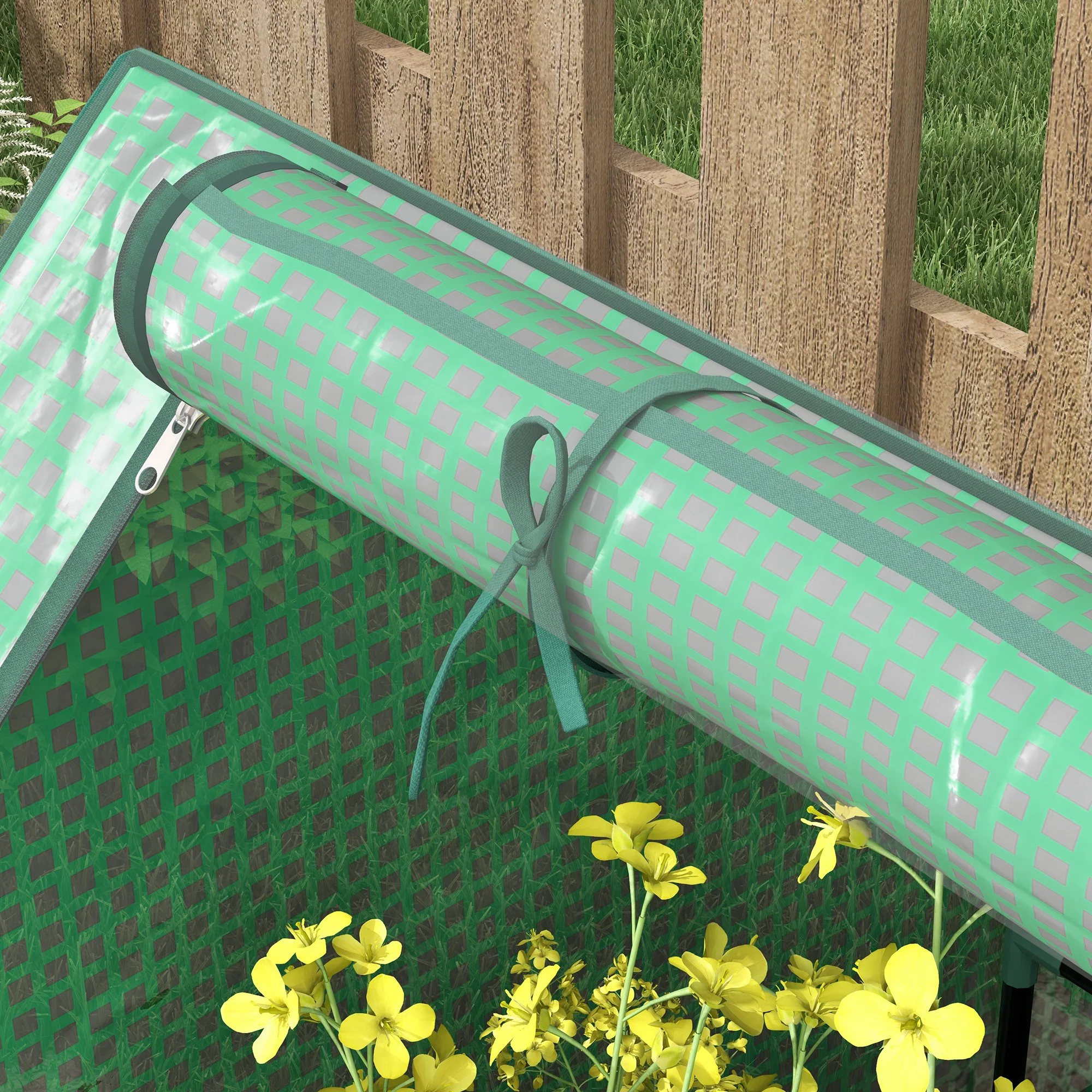 Outsunny Raised Garden Bed Planter Box with Greenhouse, Green and Dark Grey - Image 9