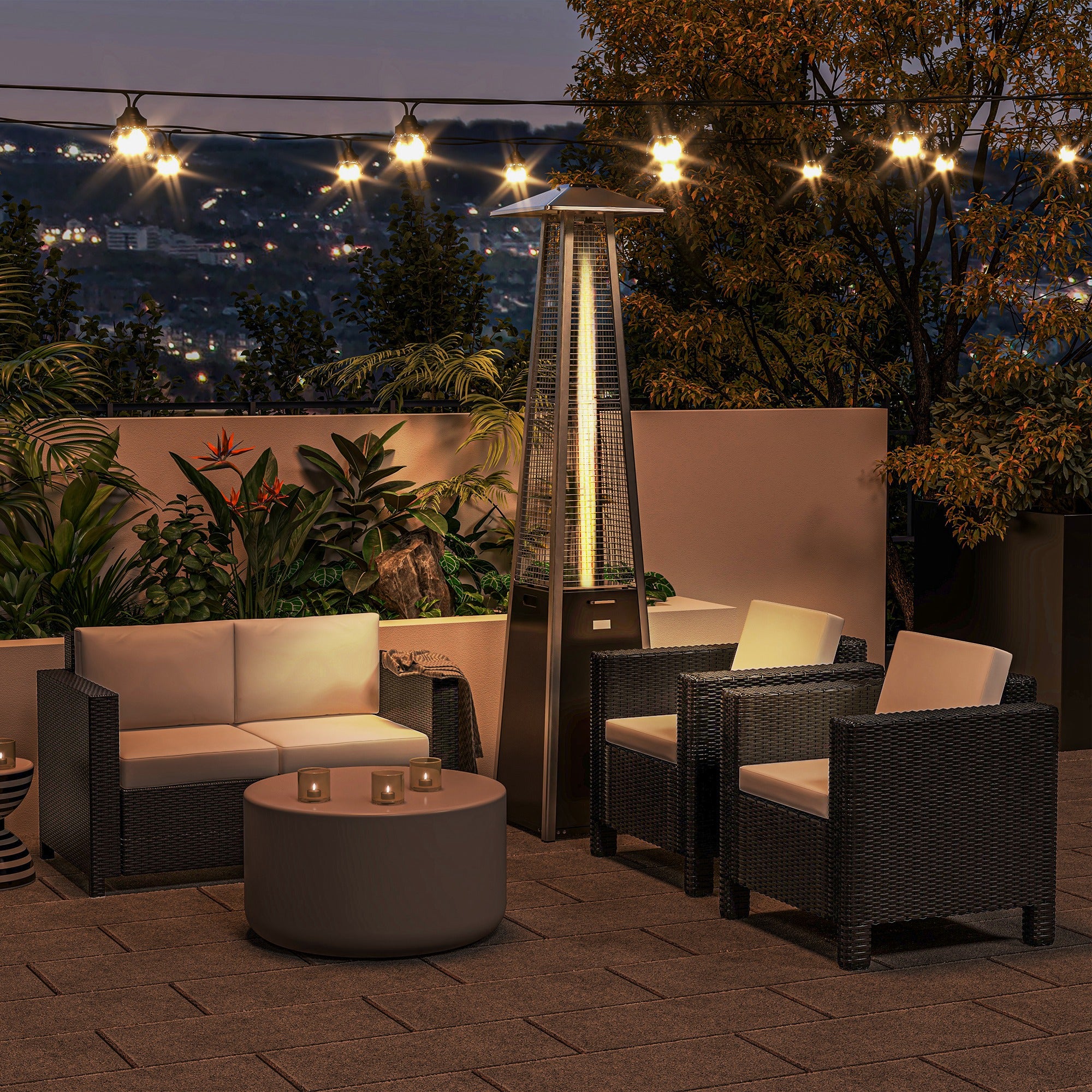 Outsunny Rattan Wicker 2-seat Sofa Loveseat Padded Garden Furniture Black - Image 8