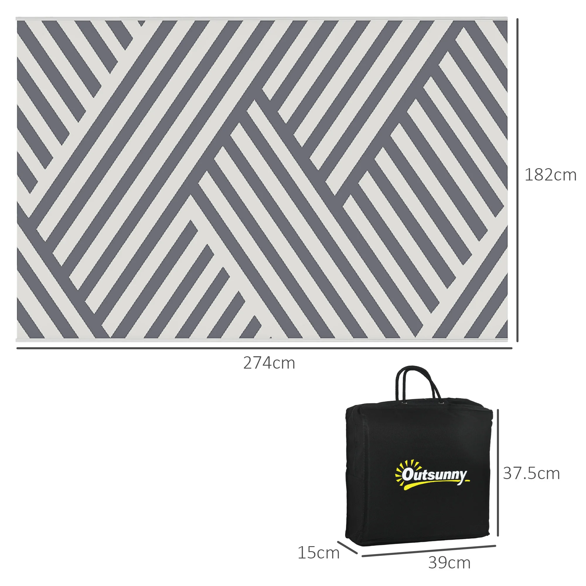 Outsunny Reversible Waterproof Outdoor Rug W/ Carry Bag, 182 x 274cm, Grey - Image 5
