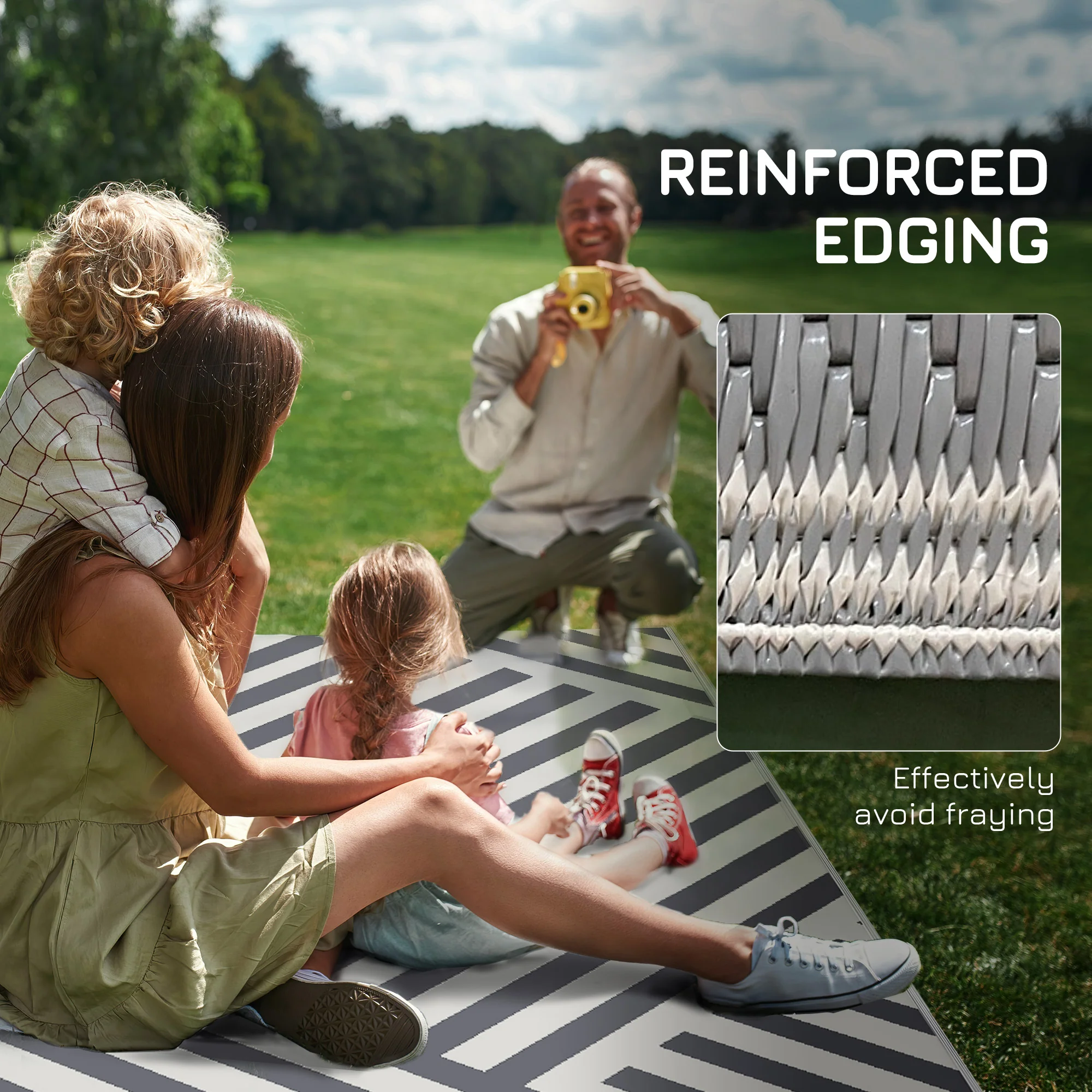 Outsunny Reversible Waterproof Outdoor Rug W/ Carry Bag, 182 x 274cm, Grey - Image 8