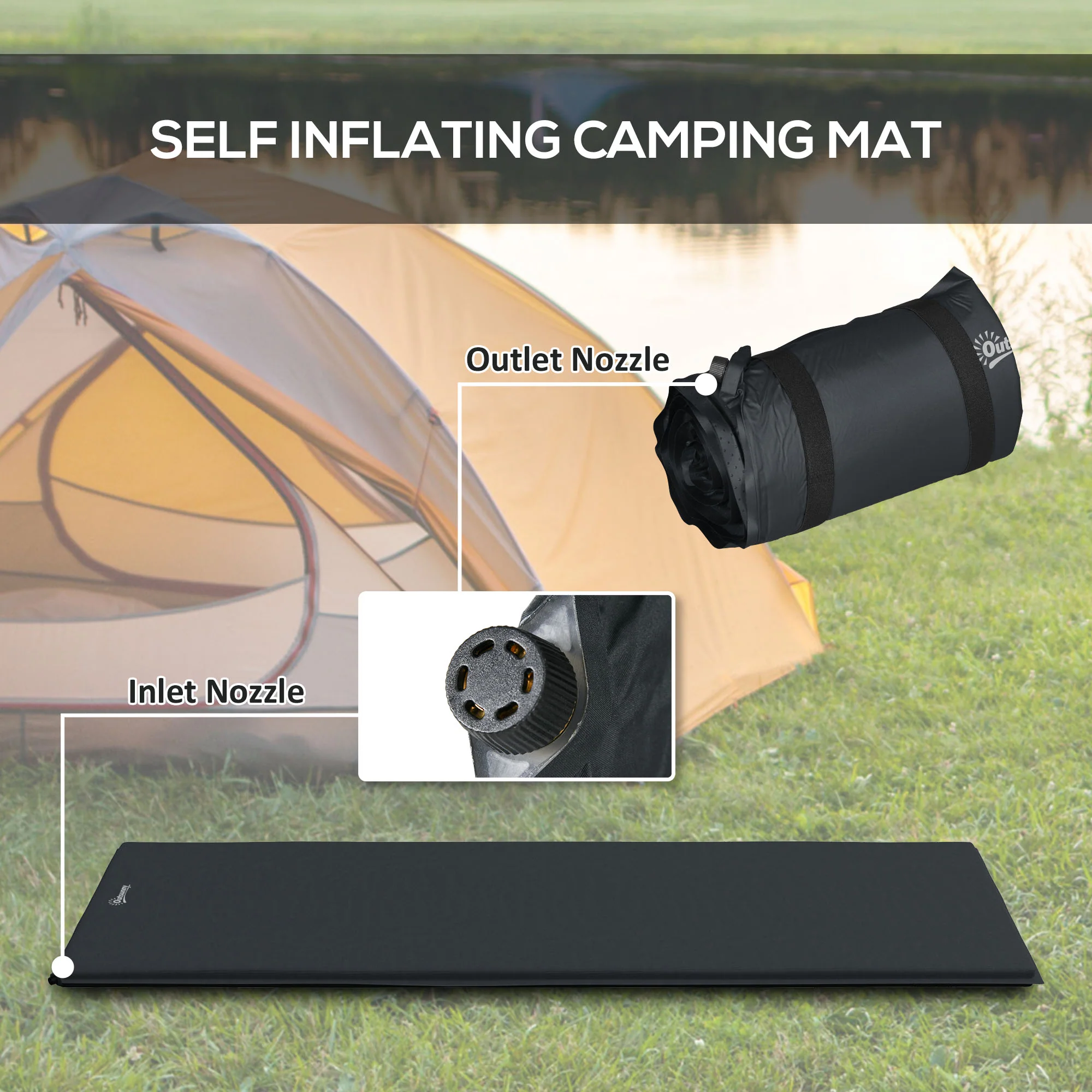 Outsunny Self-Inflating Single Sleeping Pad Air Bed With Carry Bag - Grey/Khaki - Image 12