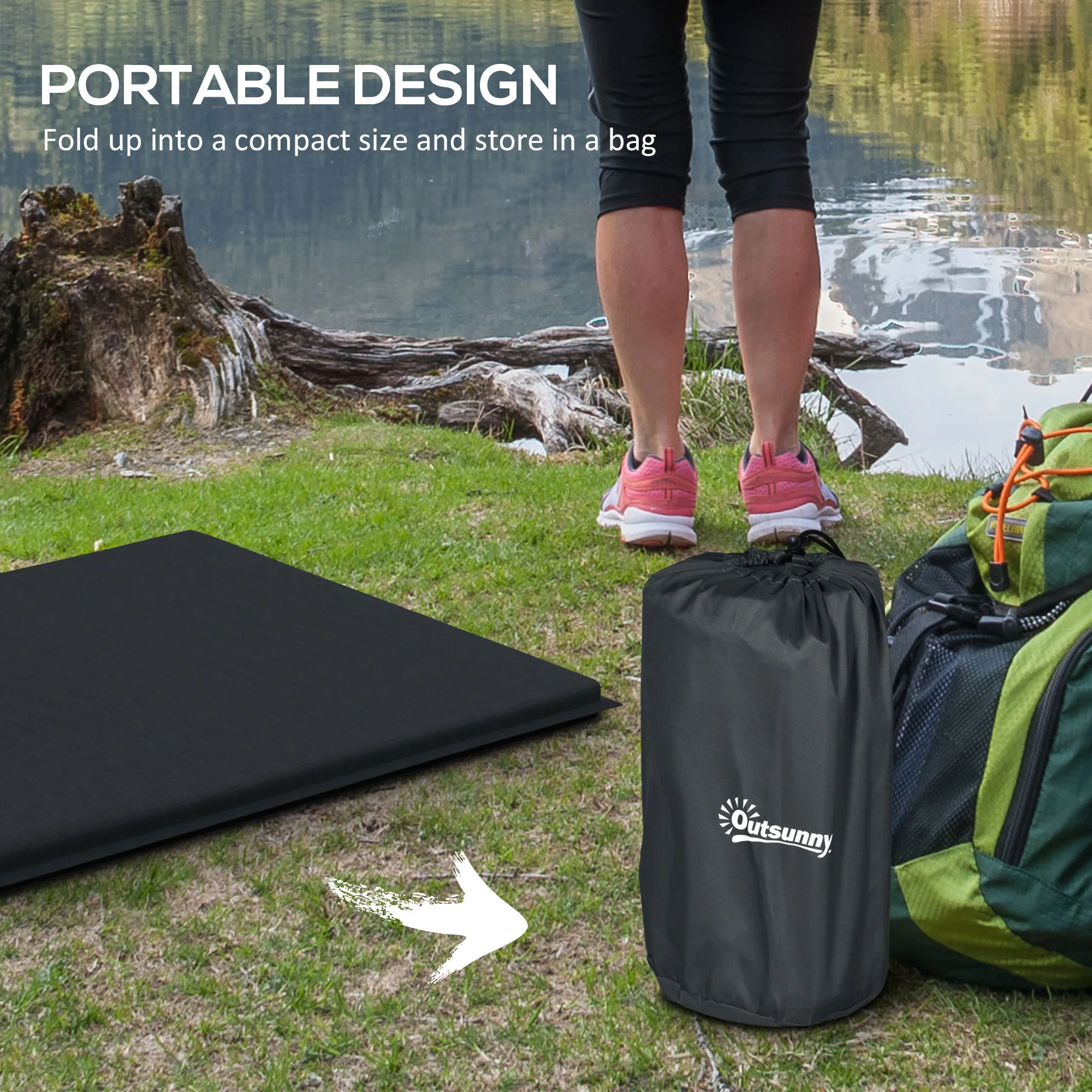 Outsunny Self-Inflating Single Sleeping Pad Air Bed With Carry Bag - Grey/Khaki - Image 15