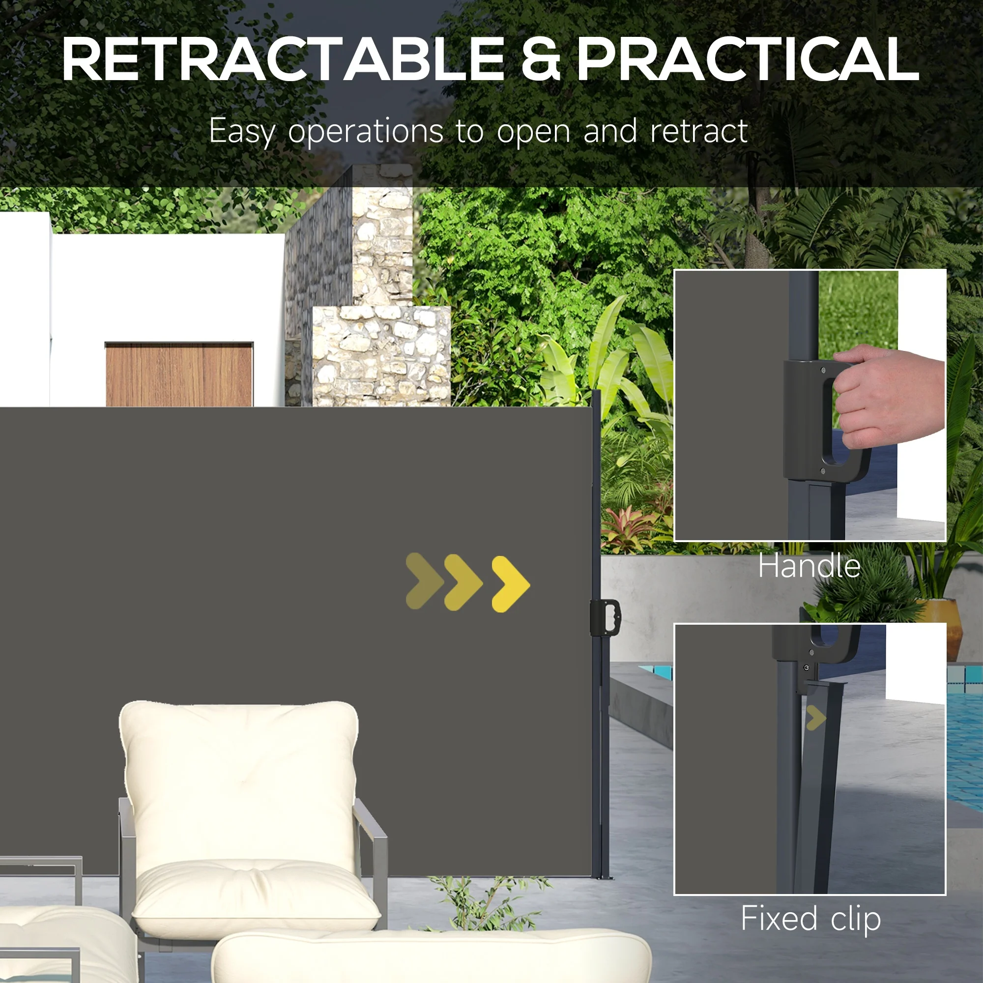 Outsunny Side Awning Retractable, Outdoor Privacy Screen, 400x180cm - Image 4