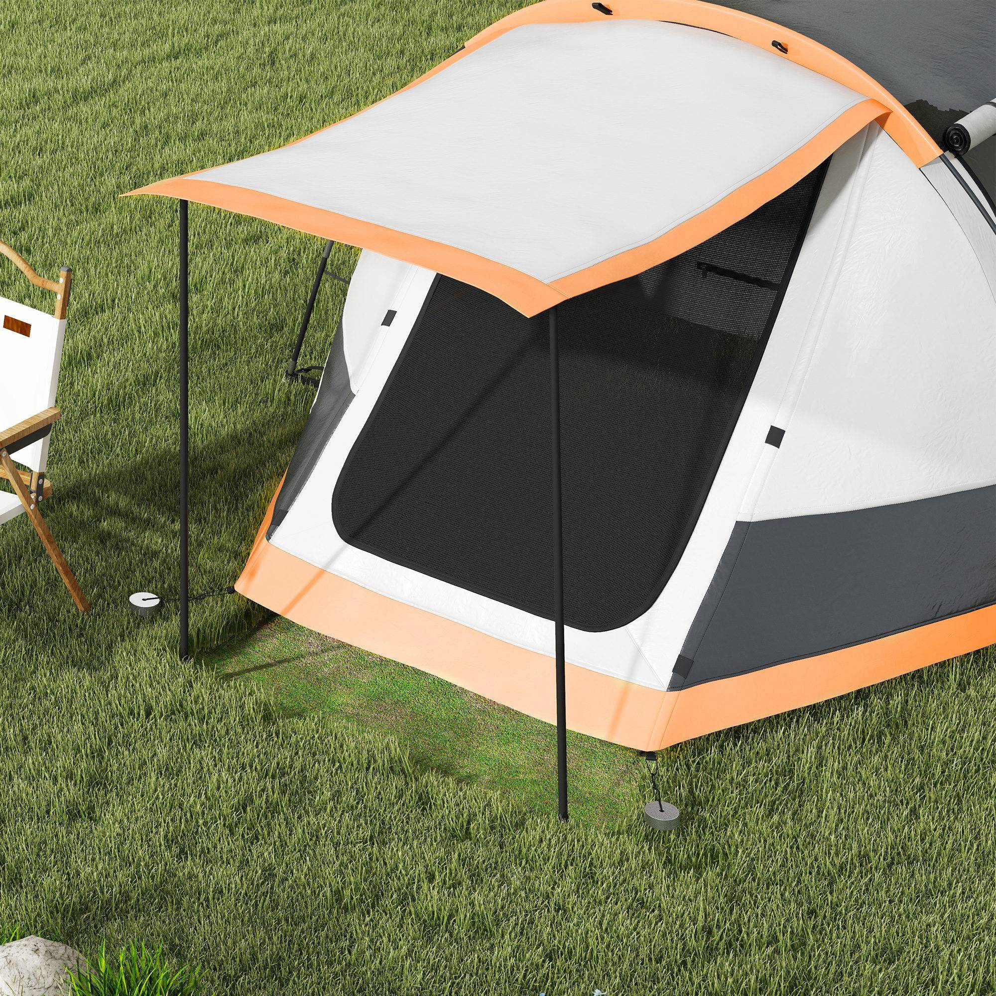 Outsunny Tunnel Tent with Bedroom, Living Room and Porch for 3-4 Man, Orange - Image 9