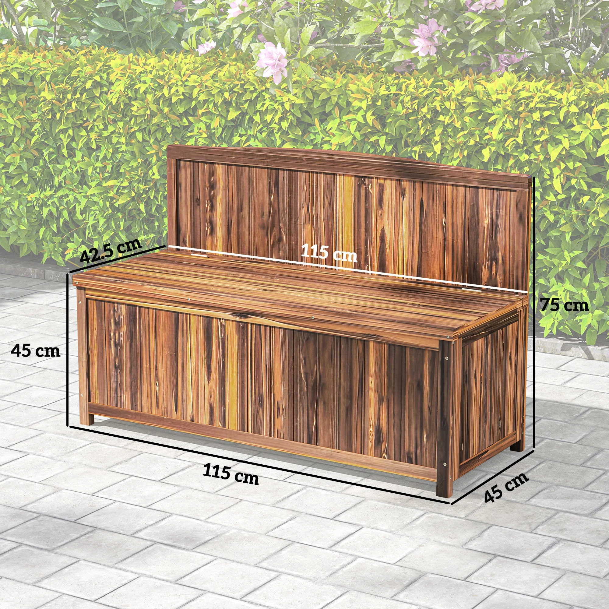 Outsunny Wood Storage Bench for Patio, Outdoor Garden Seating, Brown - Image 14
