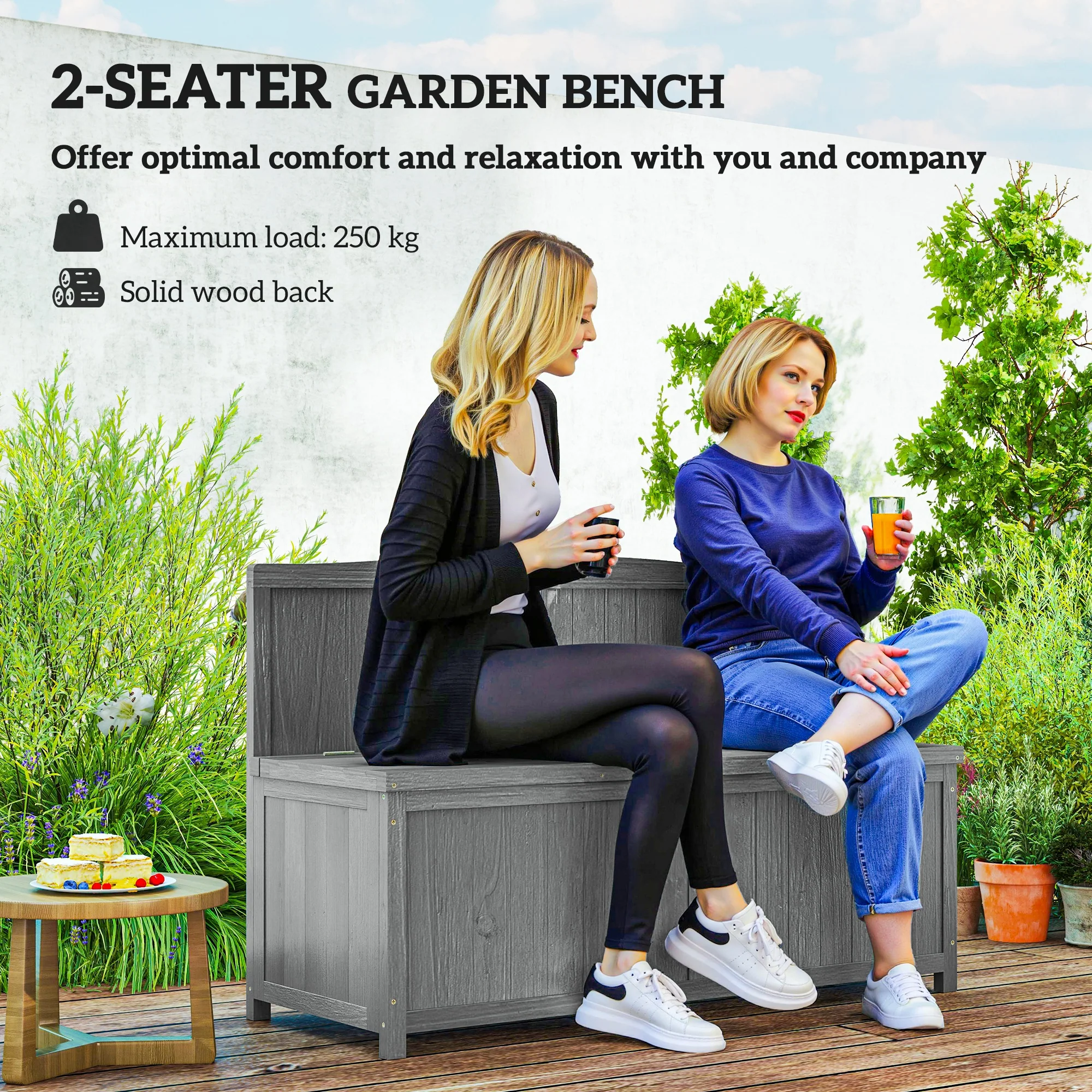 Outsunny Wood Storage Bench for Patio, Outdoor Garden Seating, Brown - Image 4