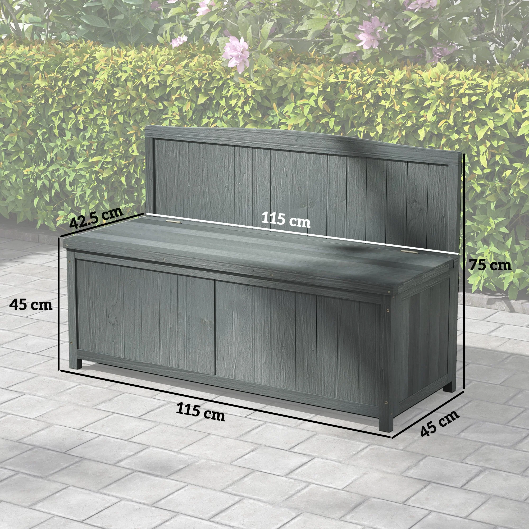 Outsunny Wood Storage Bench for Patio, Outdoor Garden Seating, Brown - Image 5