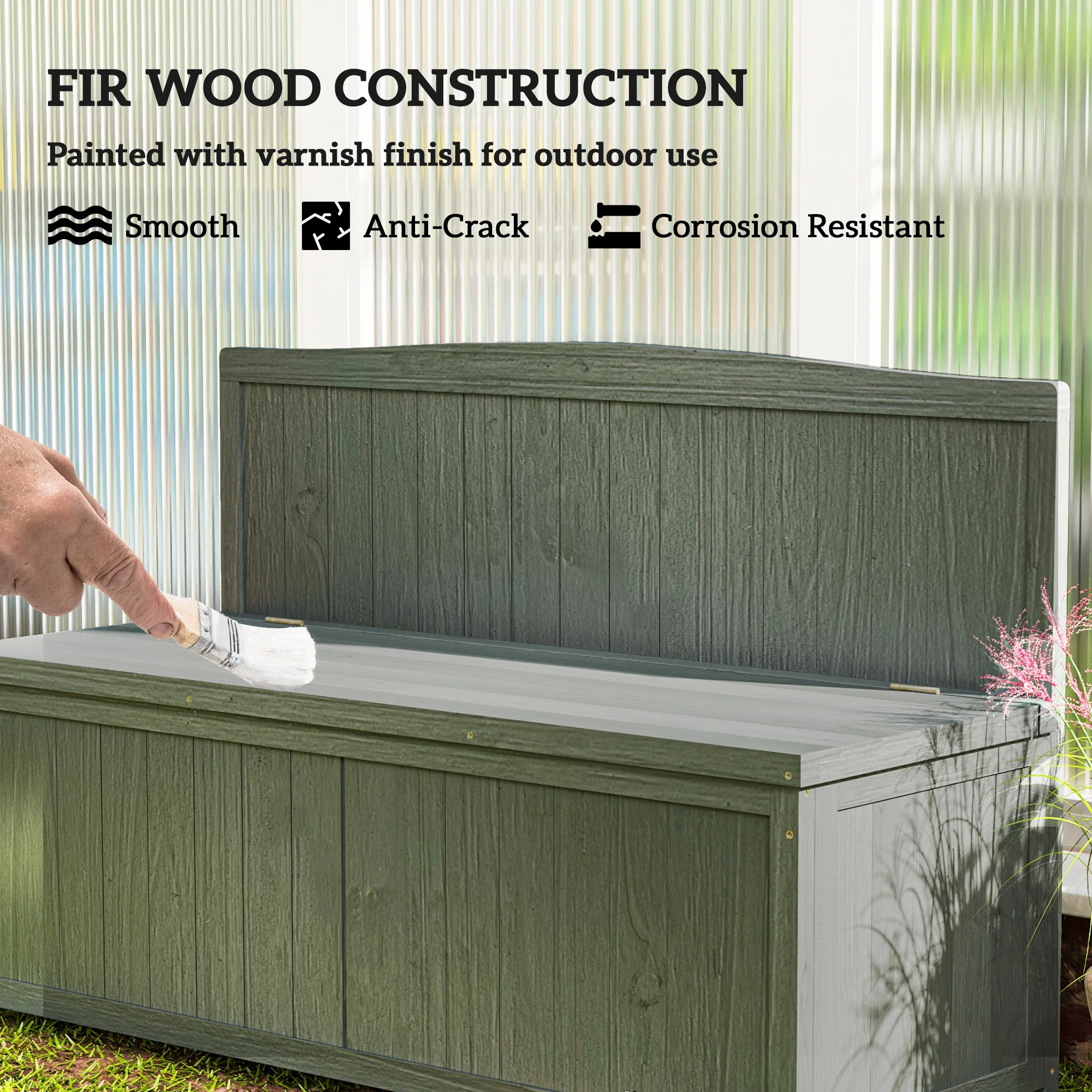 Outsunny Wood Storage Bench for Patio, Outdoor Garden Seating, Brown - Image 6