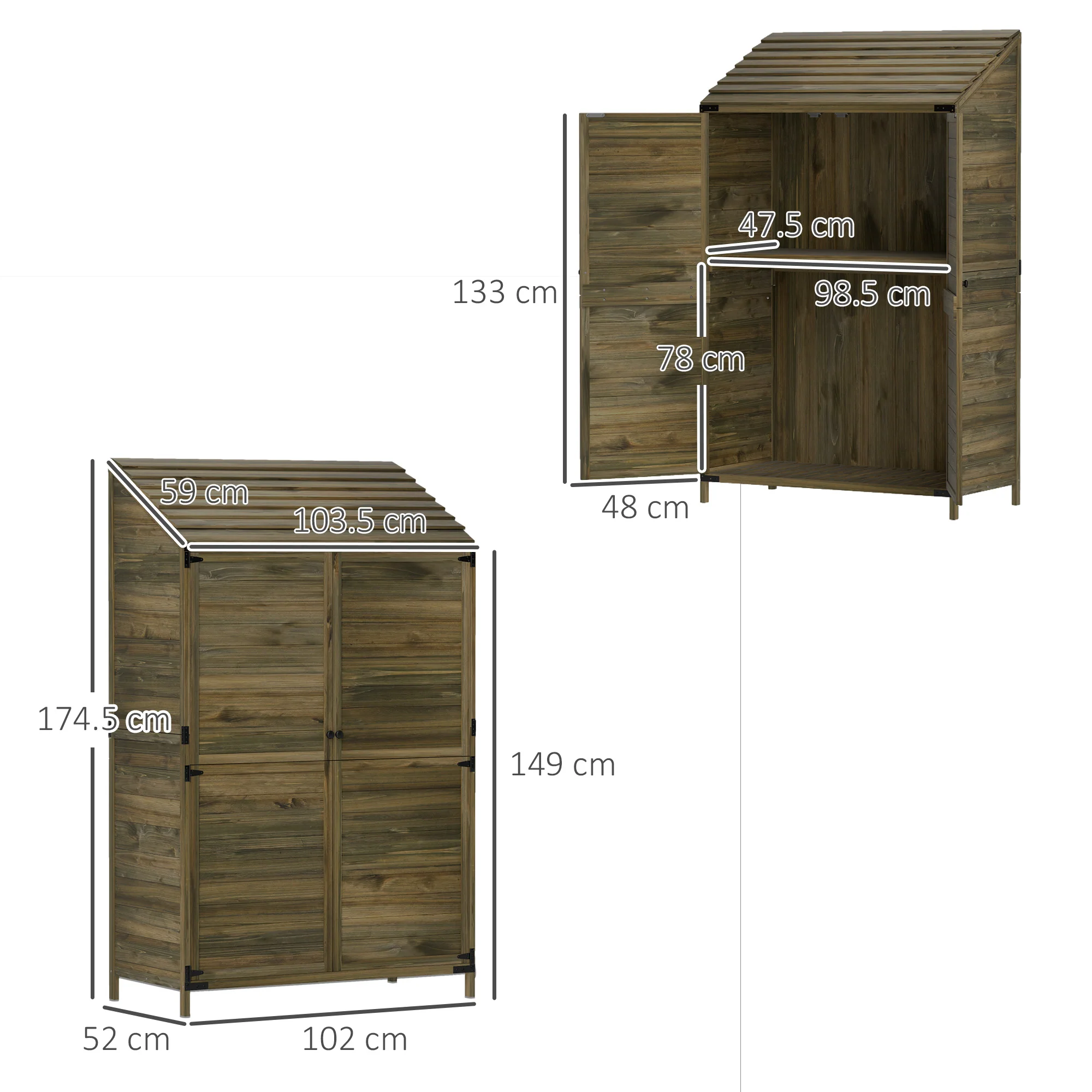 Outsunny Wooden Garden Storage Shed W/Double Doors And Shelves, Green - Image 5