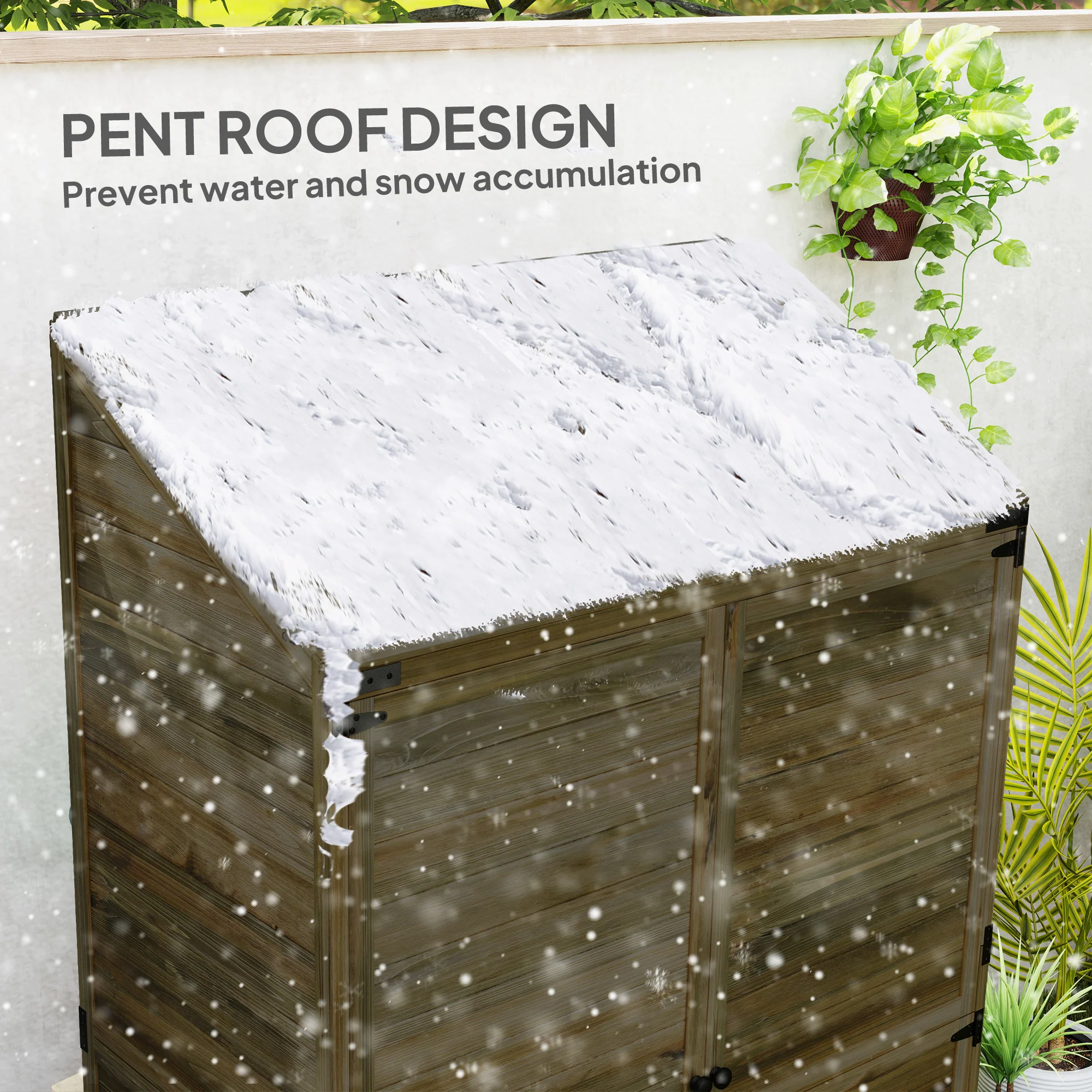 Outsunny Wooden Garden Storage Shed W/Double Doors And Shelves, Green - Image 6