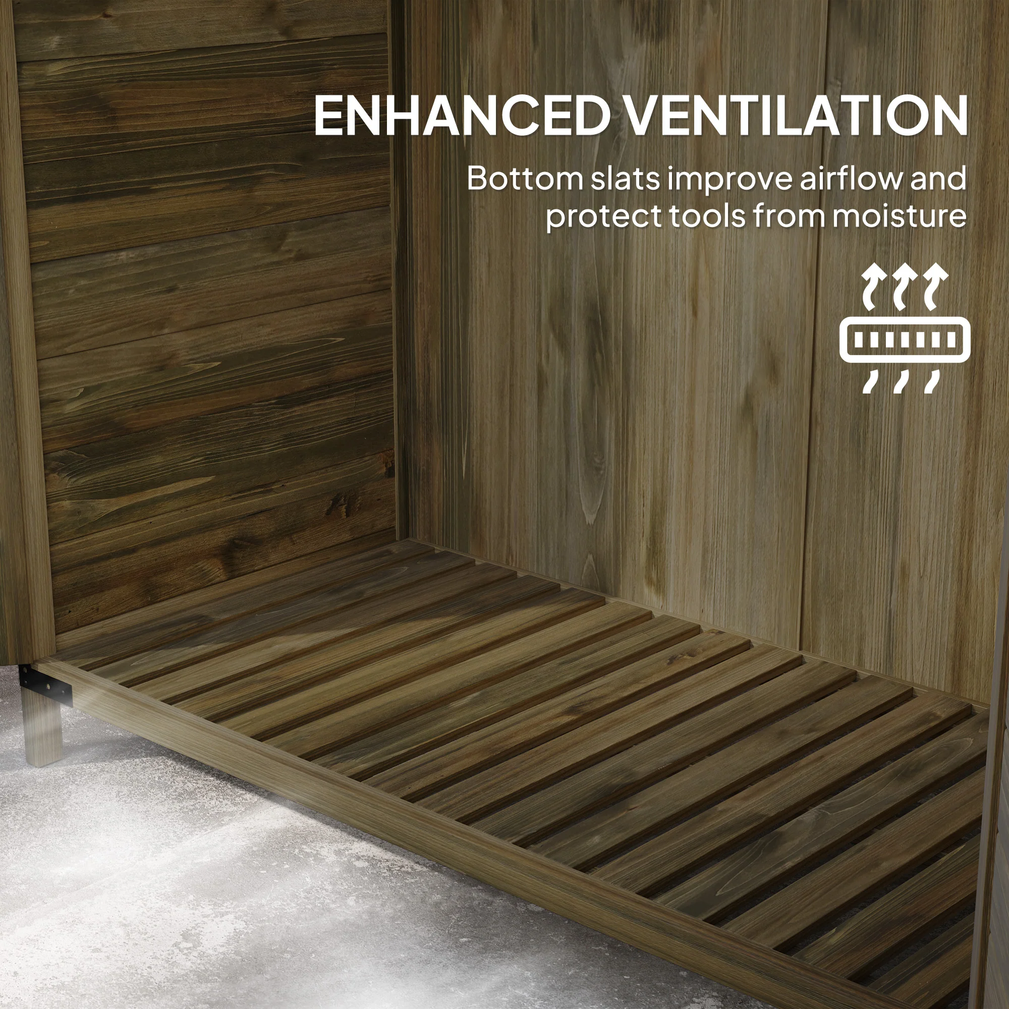 Outsunny Wooden Garden Storage Shed W/Double Doors And Shelves, Green - Image 7