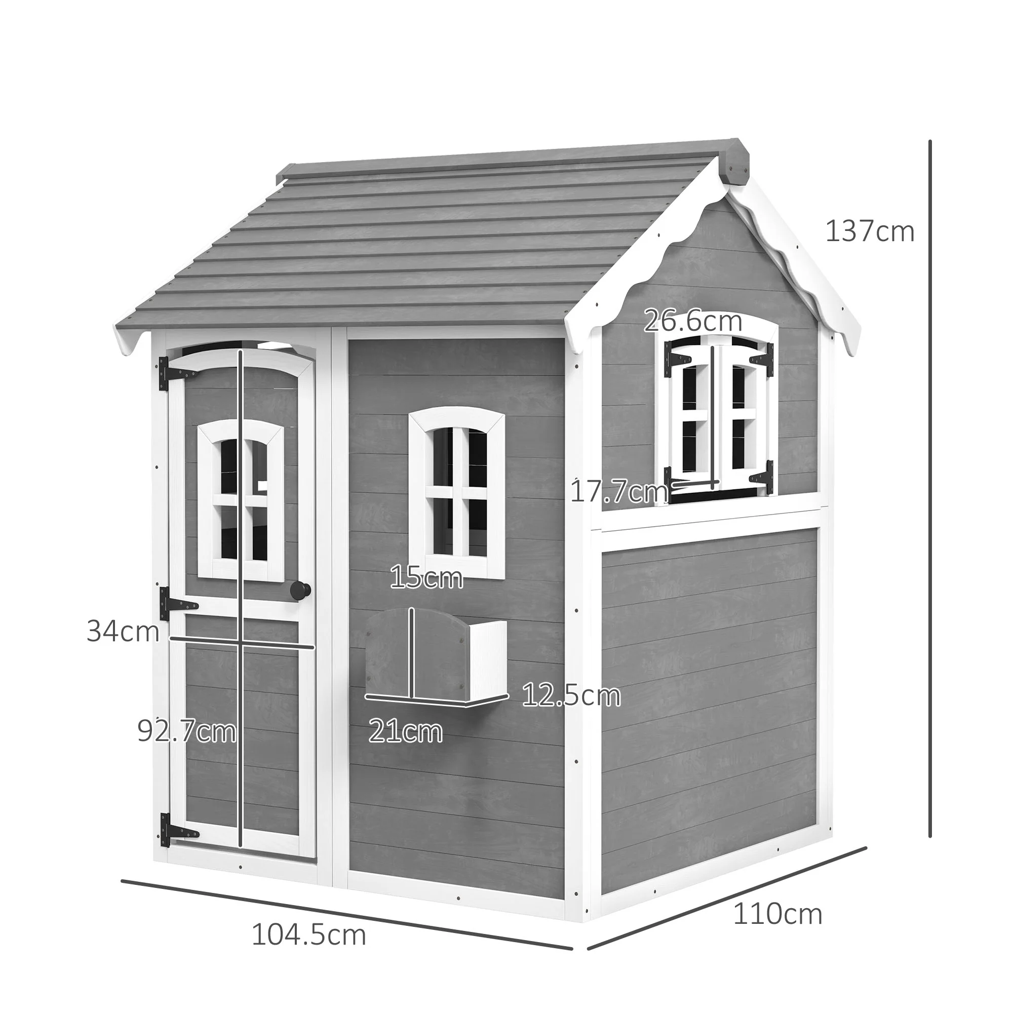 Outsunny Wooden Wendy House for Kids with Floor, for Gardens, Patios - Grey - Image 5
