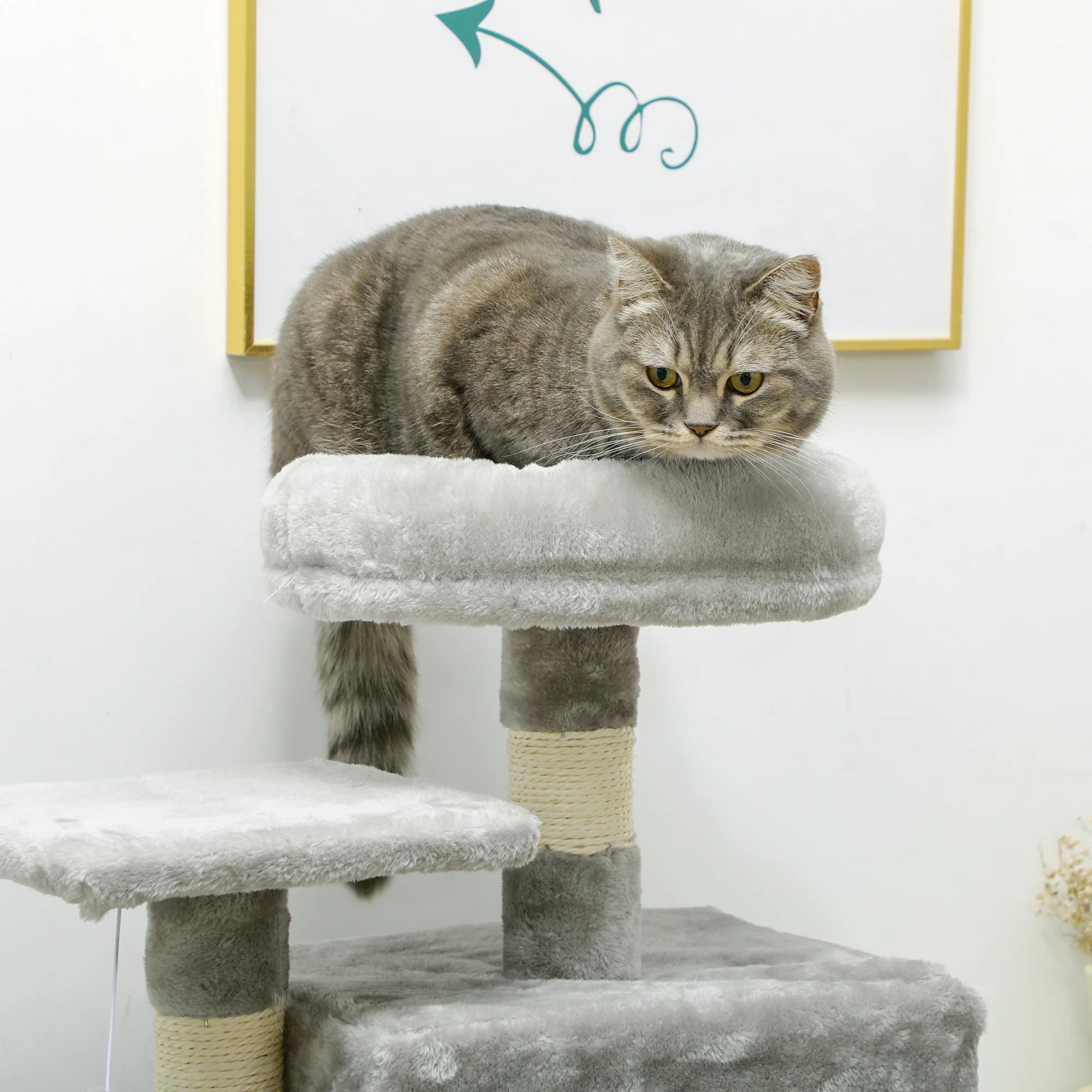 PawHut 132cm Multi-Activity Cat Tree W/ House, Bed, Ladder, Scratch Post - Grey - Image 7