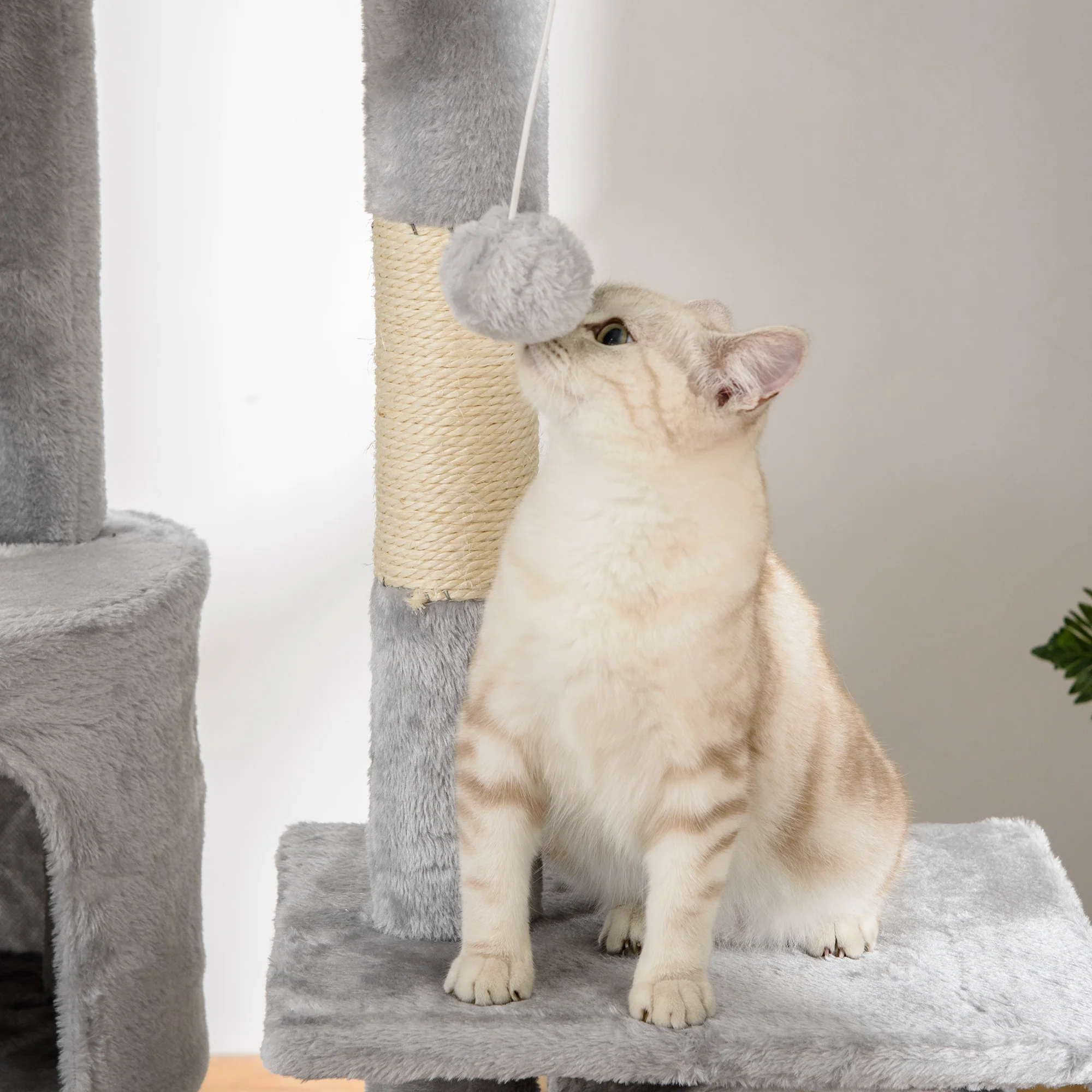 PawHut 240-260cm Floor To Ceiling Cat Tree With Scratching Posts - Light Grey - Image 8