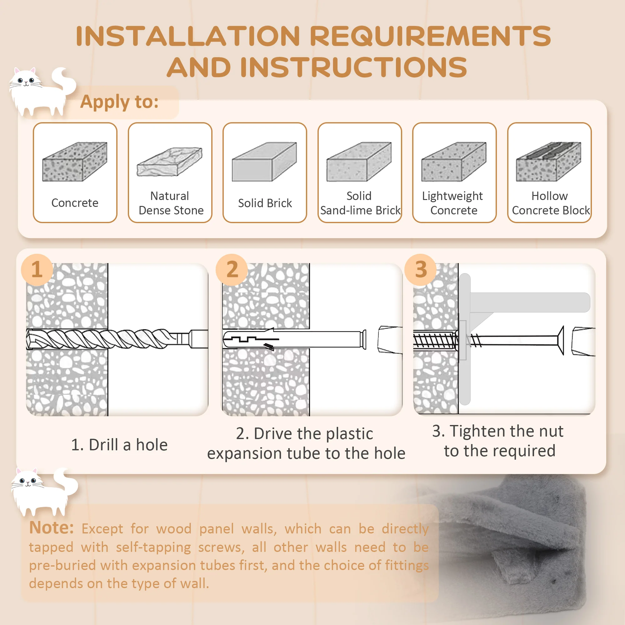 PawHut 4PCs Wall Mounted Cat Tree Cat Wall Shelves W/ Scratching Post - Dark Grey/Brown - Image 7