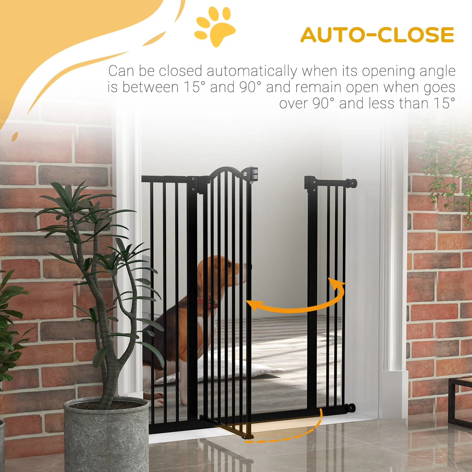 PawHut 74-100cm Adjustable Metal Pet Gate Safety Barrier w/Auto-Close Door Black - Image 4