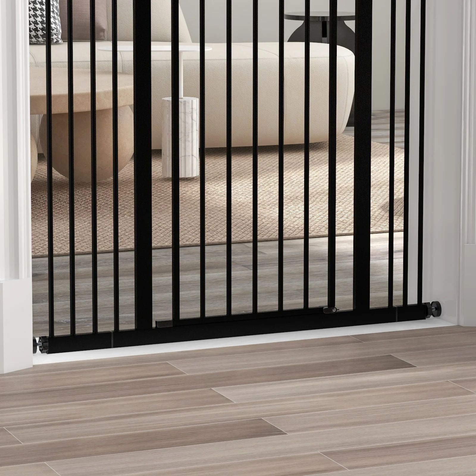 PawHut 74-100cm Adjustable Metal Pet Gate Safety Barrier w/Auto-Close Door Black - Image 9