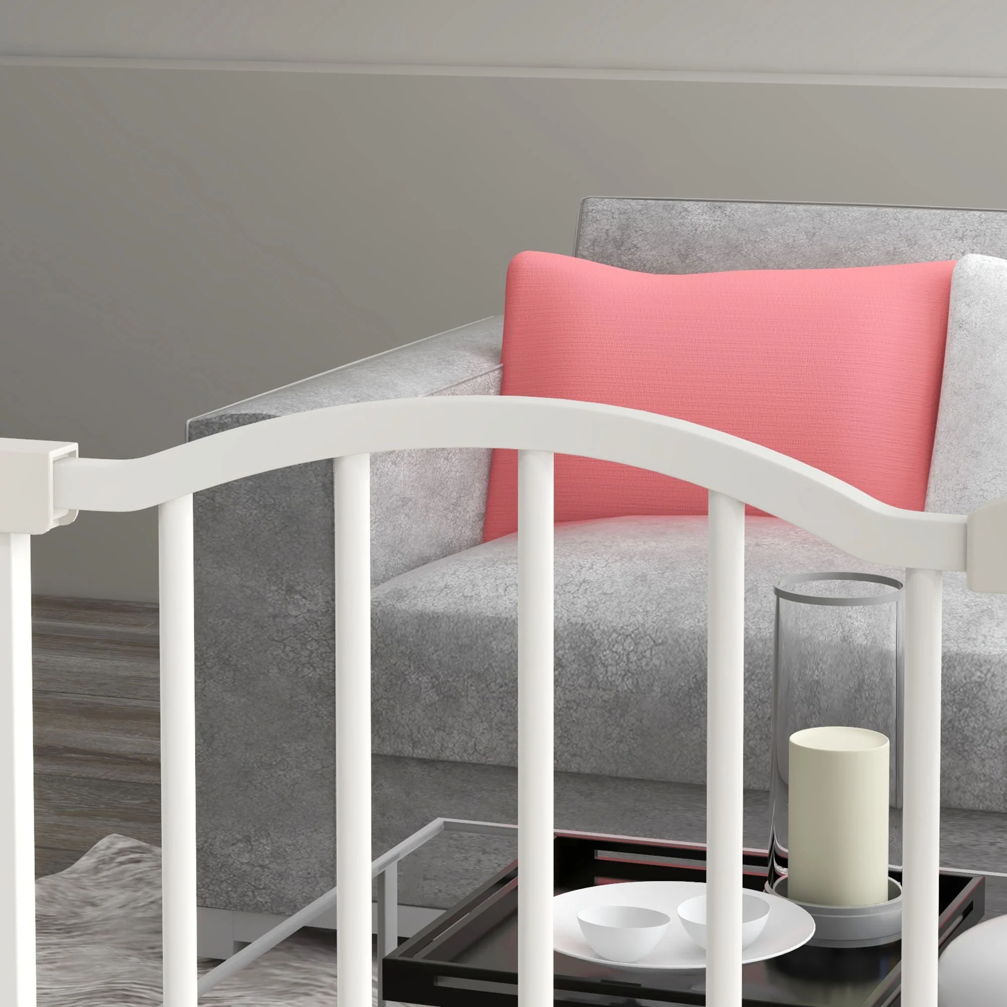 PawHut 74-80cm Adjustable Metal Pet Gate Safety Barrier w/ Auto-Close Door White - Image 9