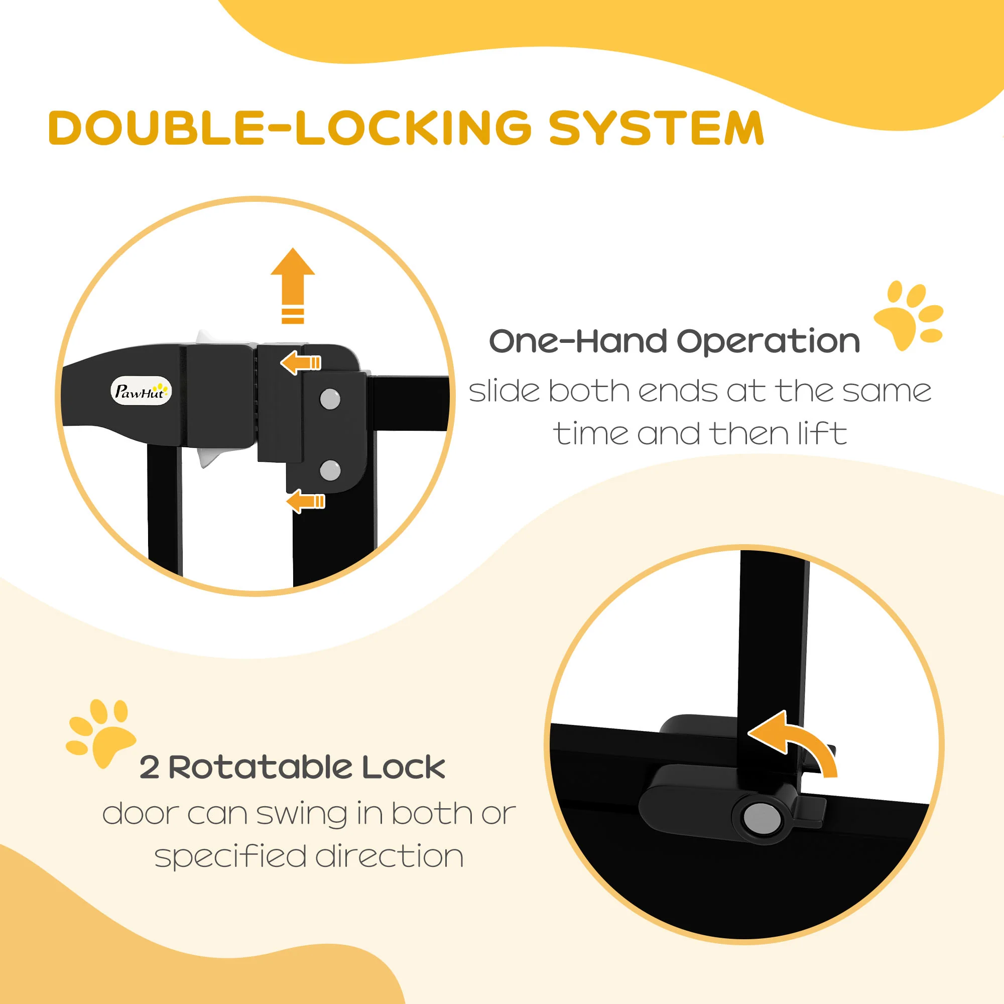 PawHut 74-87cm Adjustable Metal Pet Gate Safety Barrier w/ Auto-Close Door Black - Image 3